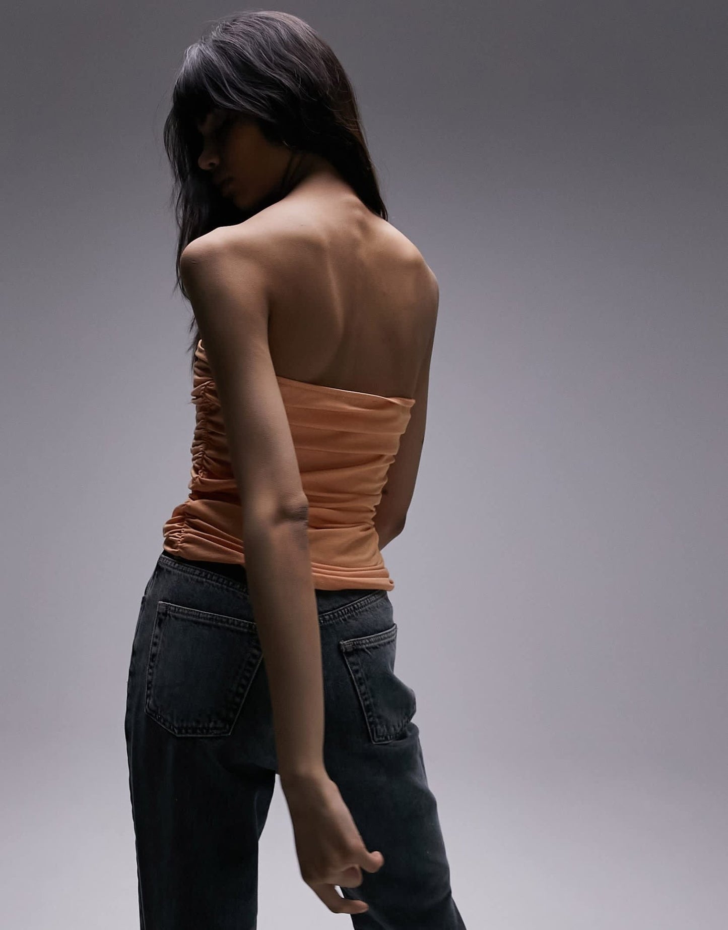 Topshop ruched side bandeau in orange - ASOS Sample Sale