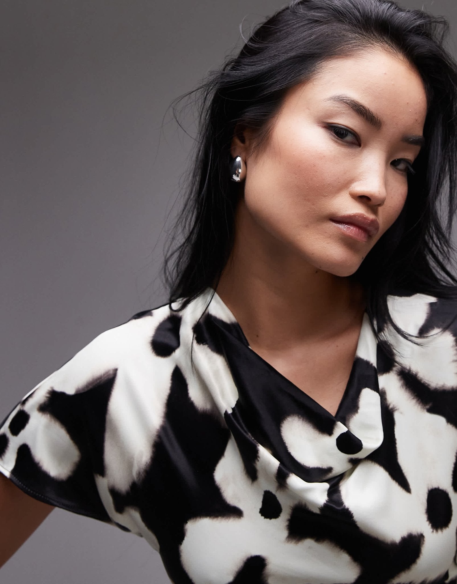 Topshop ruched side grown on shoulder mini dress in mono floral - ASOS Sample Sale
