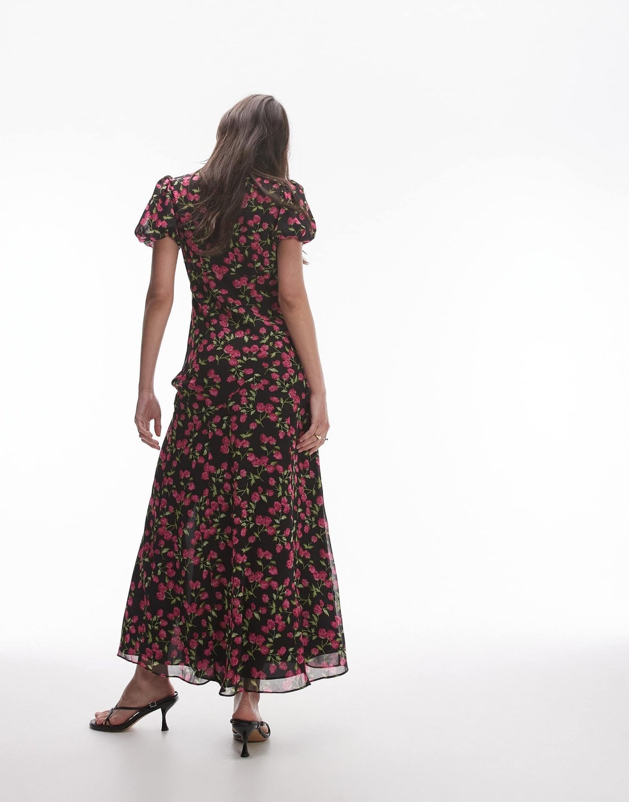 Topshop ruched sleeve occasion dress in red floral print - ASOS Sample Sale