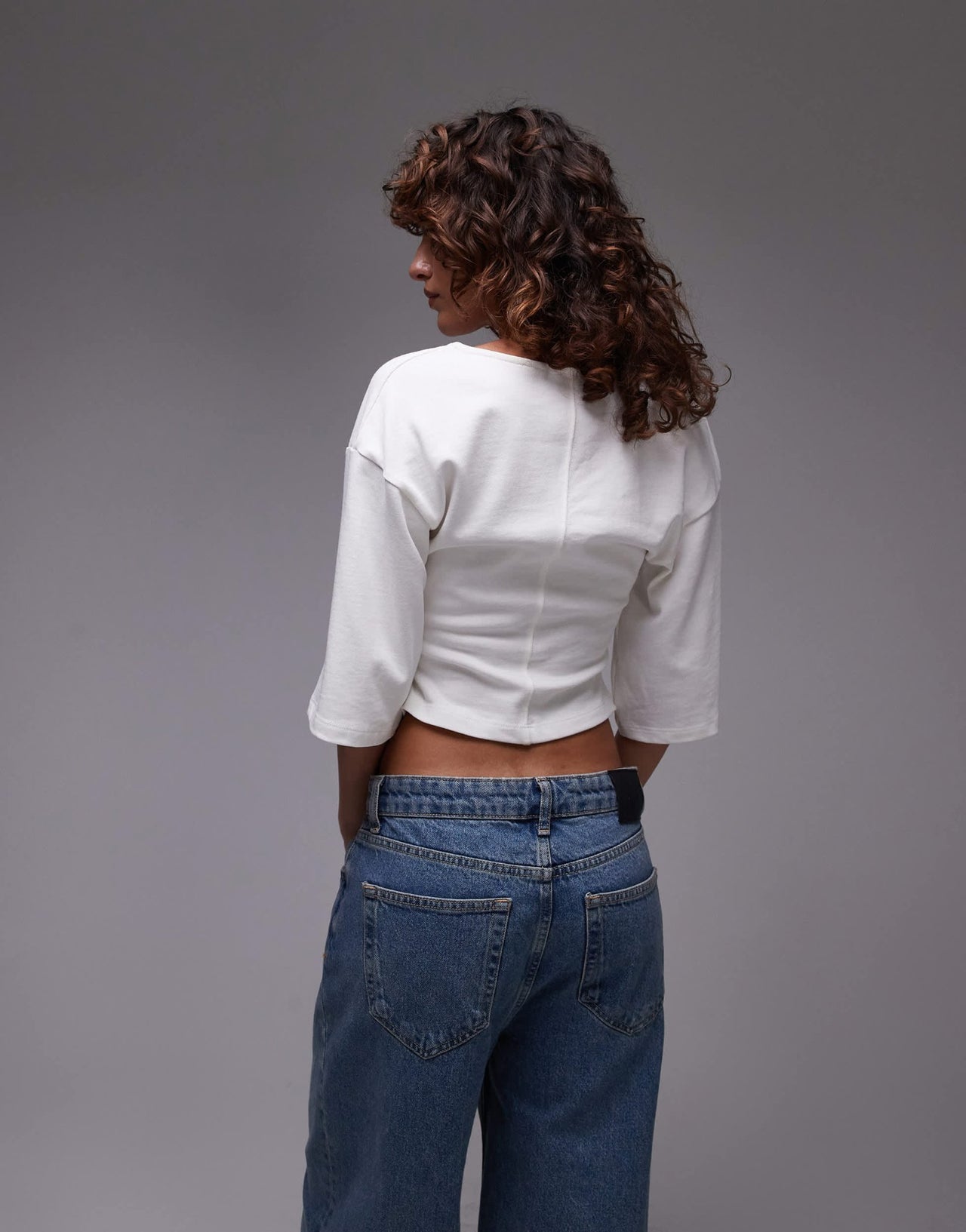 Topshop ruched v-neck short sleeve top in ivory - ASOS Sample Sale