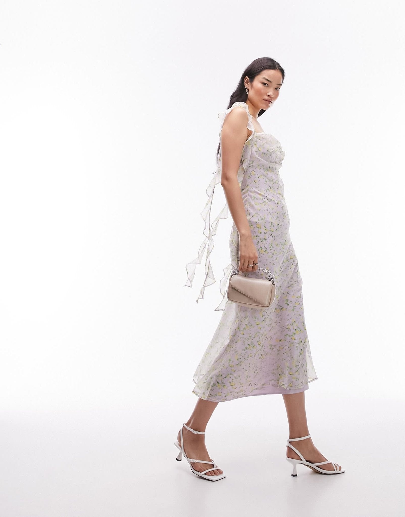 Topshop ruffle detail cami midi dress in vintage floral print - ASOS Sample Sale