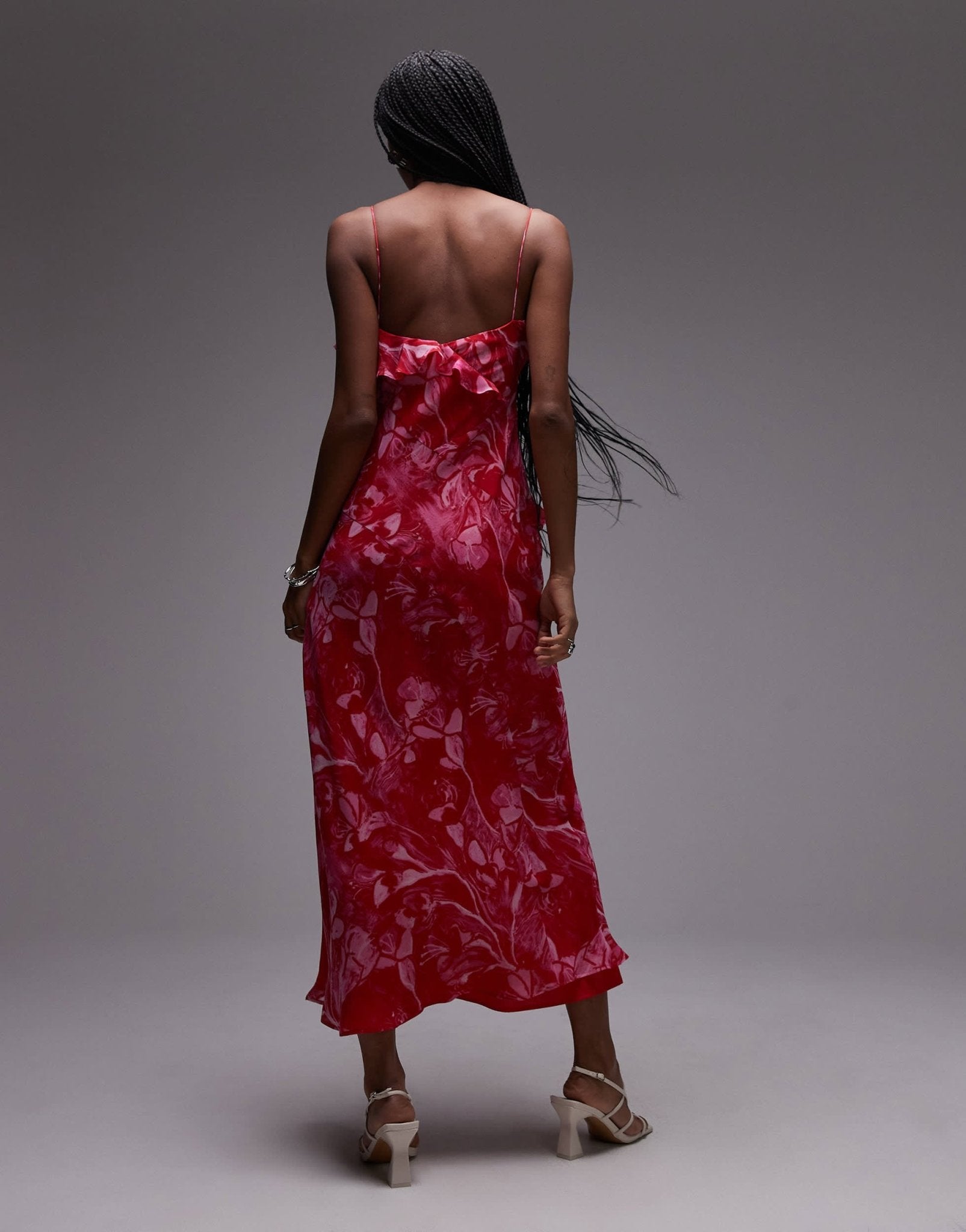 Topshop ruffle midi slip dress in pink abstract floral - ASOS Sample Sale