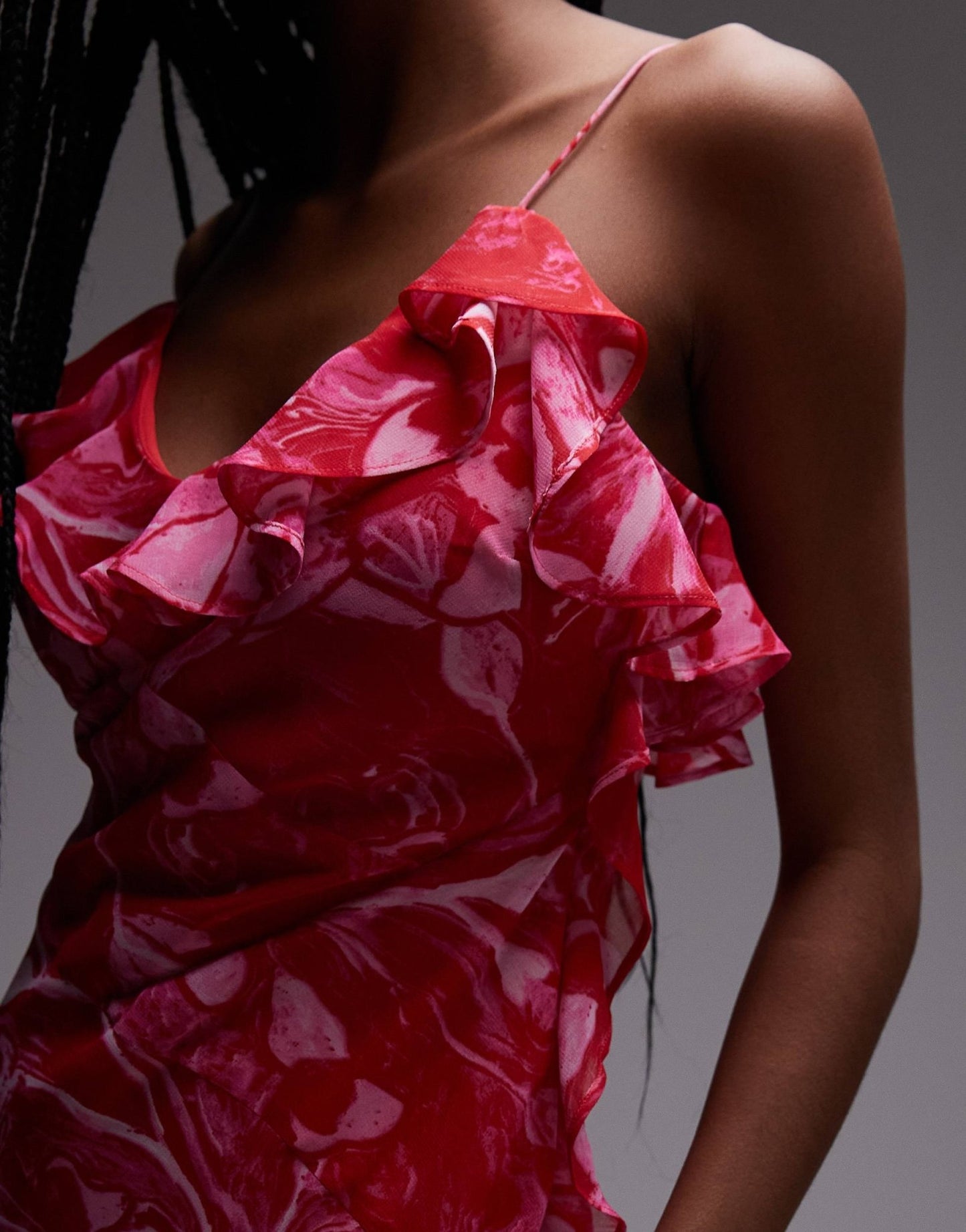 Topshop ruffle midi slip dress in pink abstract floral - ASOS Sample Sale