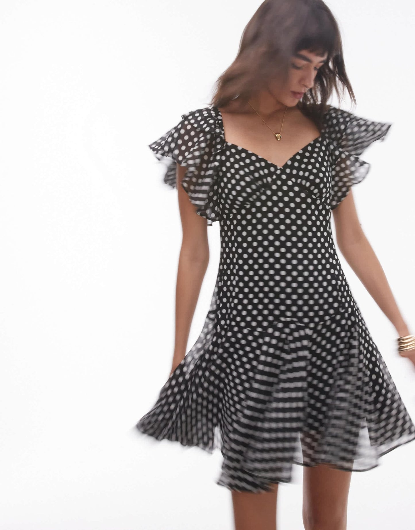 Topshop ruffle mini tea dress in mono polka dot - ASOS Sample Sale