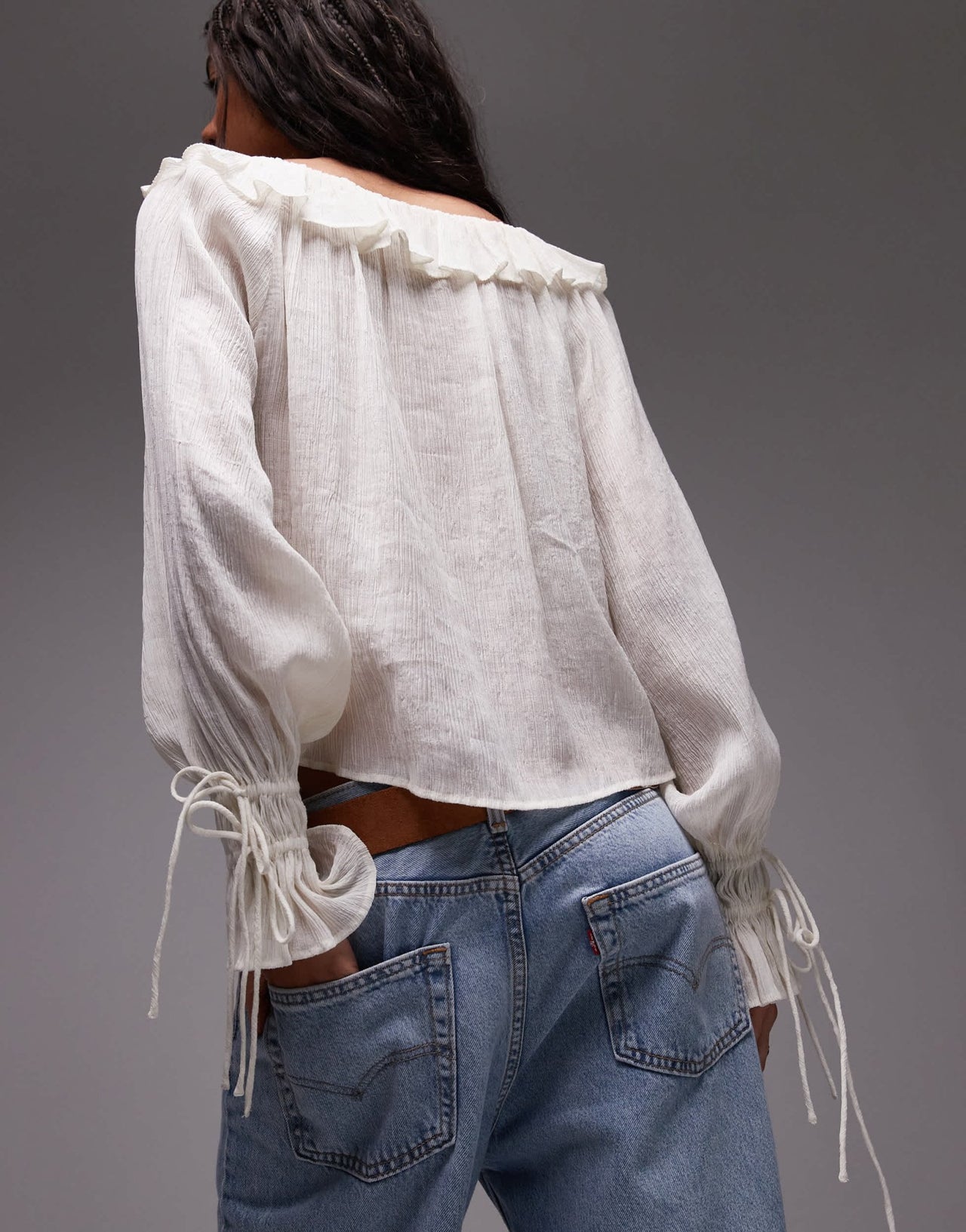 Topshop ruffle neck femme top in ivory - ASOS Sample Sale