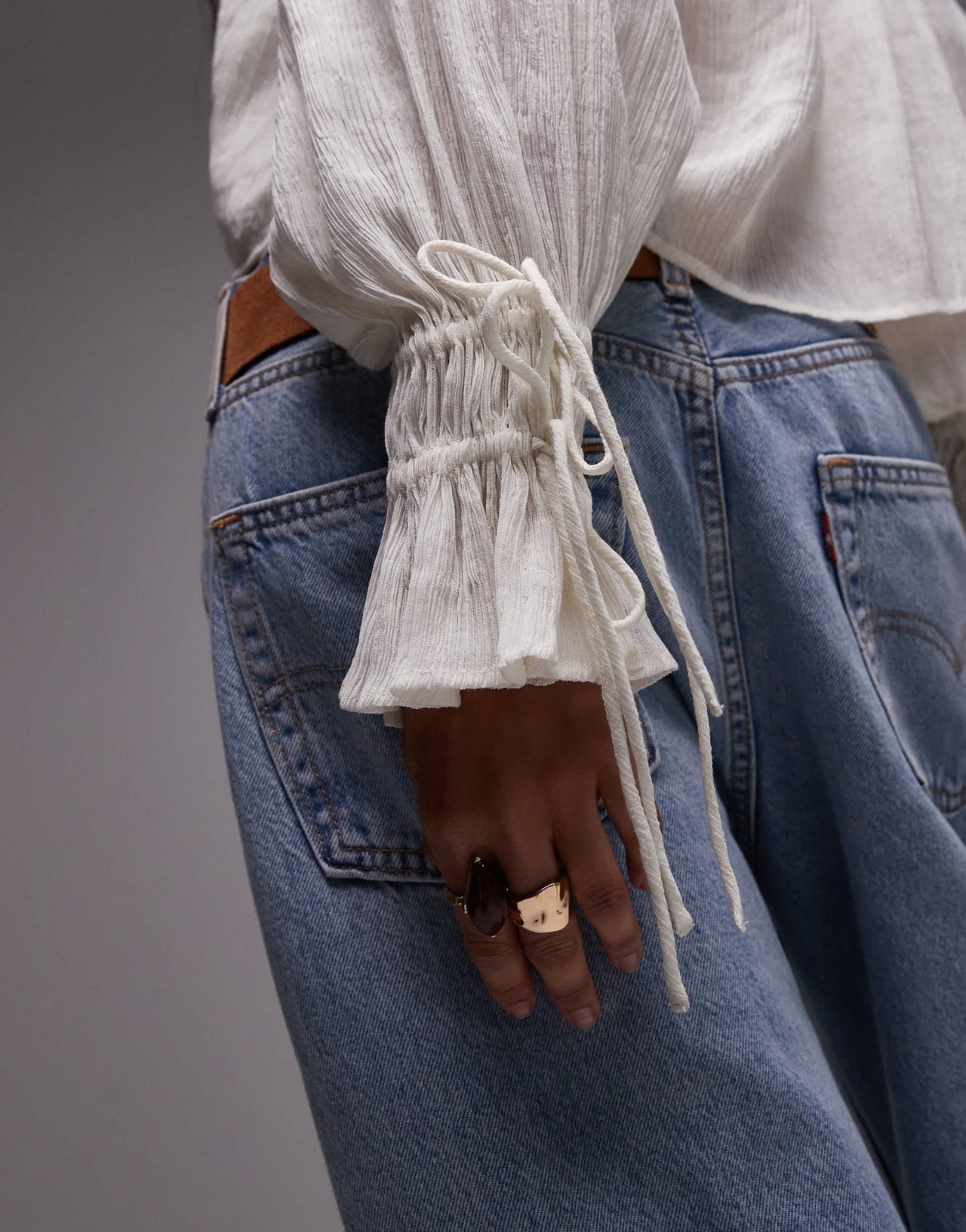 Topshop ruffle neck femme top in ivory - ASOS Sample Sale