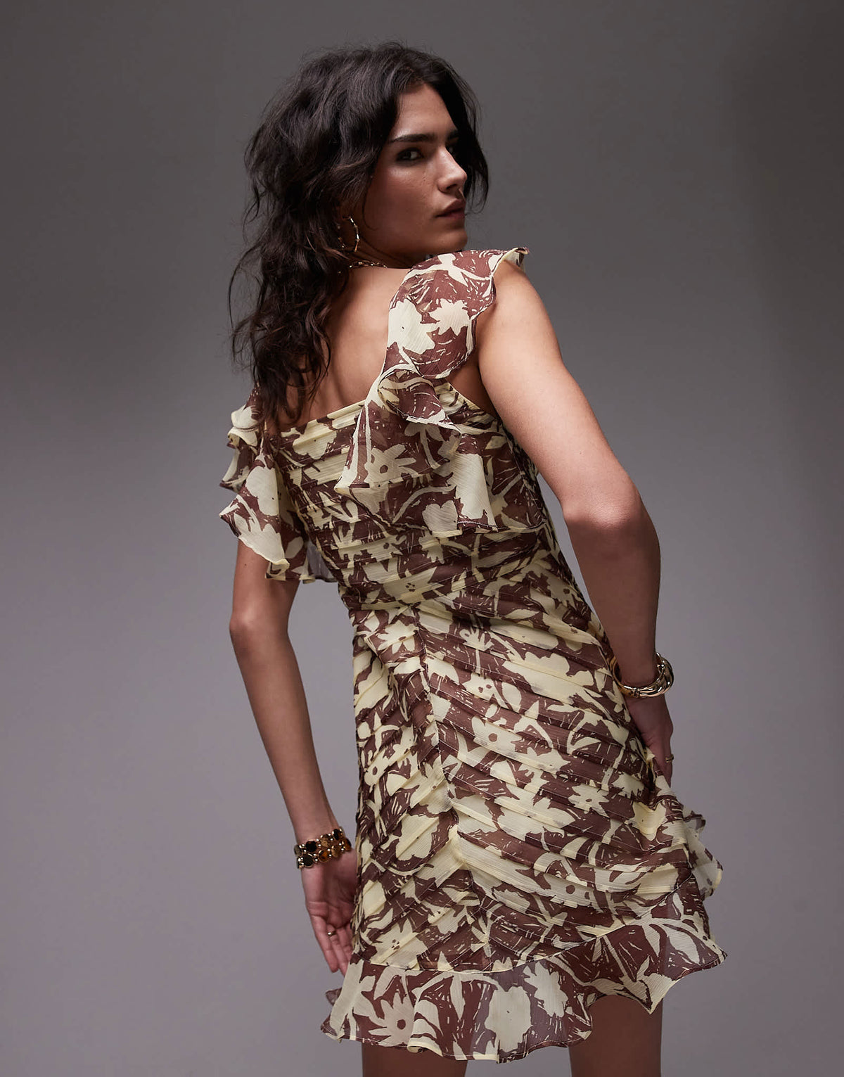 Topshop ruffle pintuck mini dress in buttermilk floral - ASOS Sample Sale