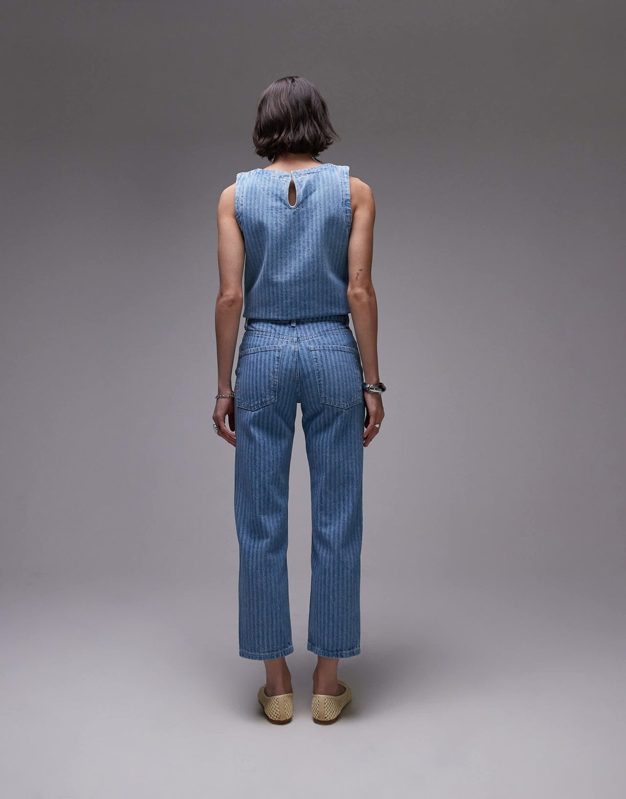 Topshop Runway mid rise straight cropped jean in bleach stripe - ASOS Sample Sale