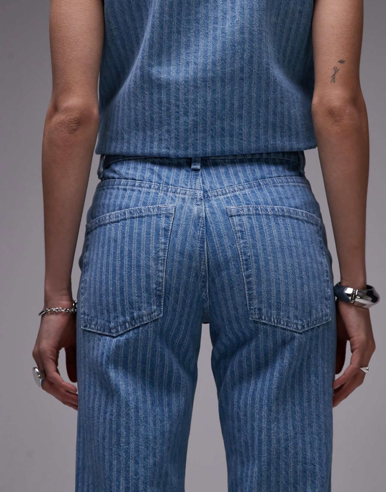 Topshop Runway mid rise straight cropped jean in bleach stripe - ASOS Sample Sale