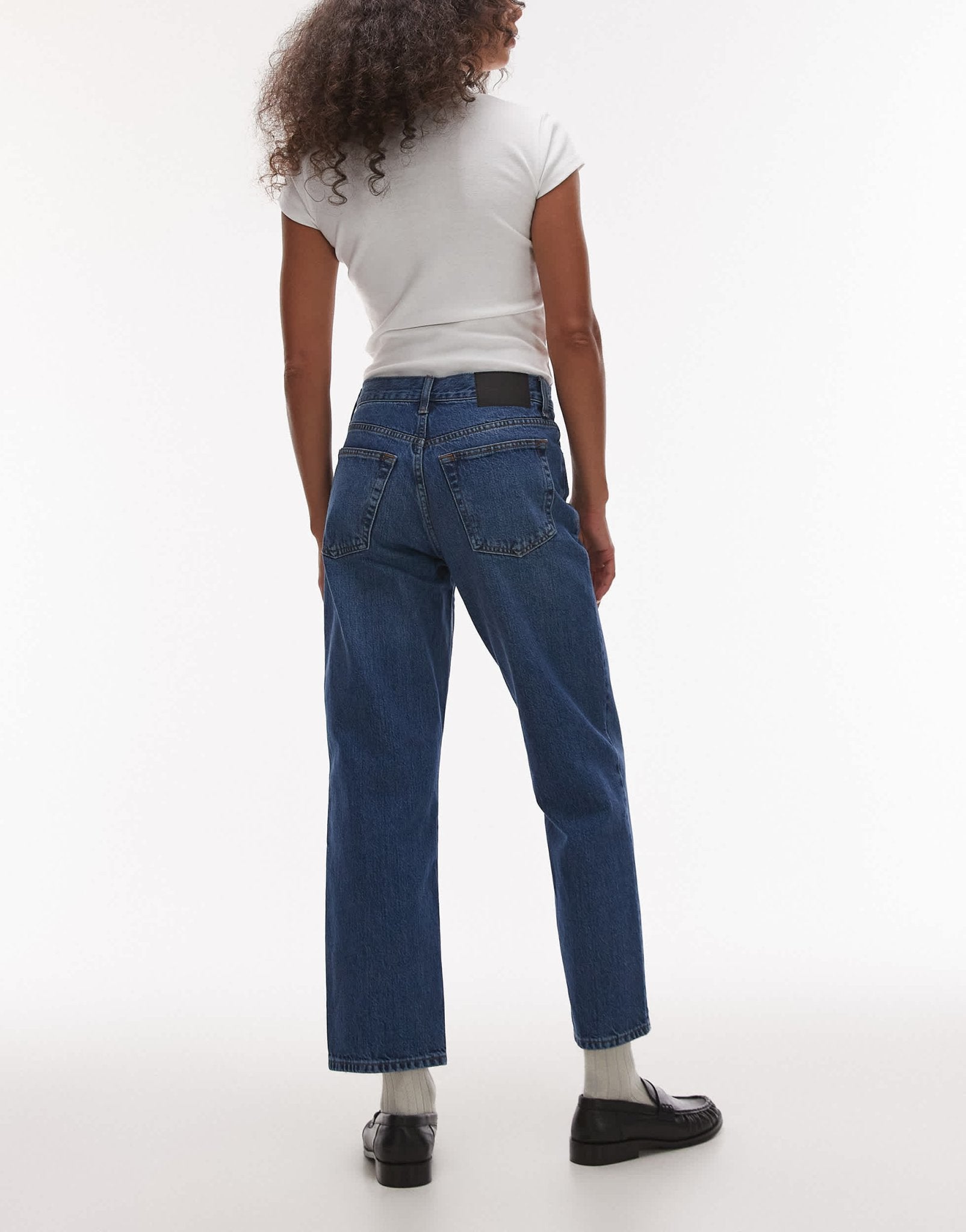 Topshop Runway mid rise straight cropped jean in mid blue - ASOS Sample Sale
