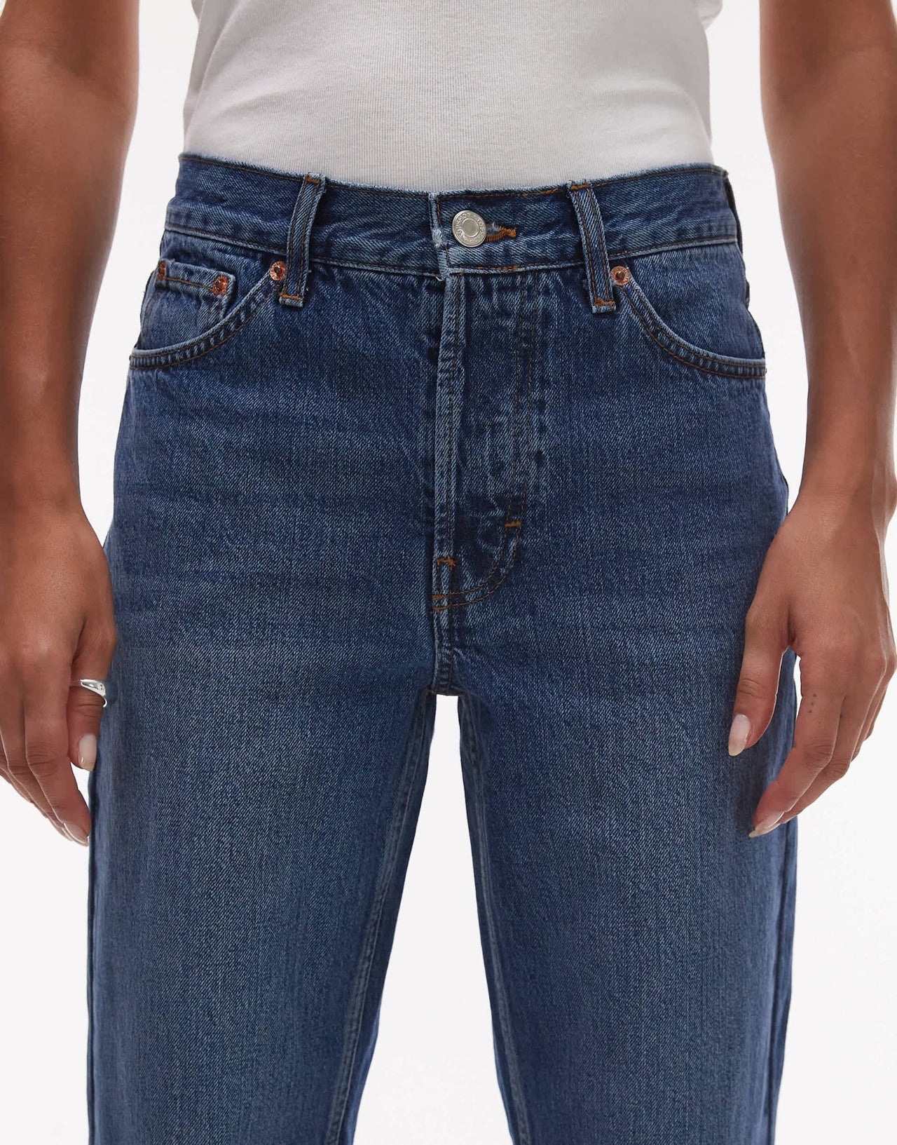 Topshop Runway mid rise straight cropped jean in mid blue - ASOS Sample Sale