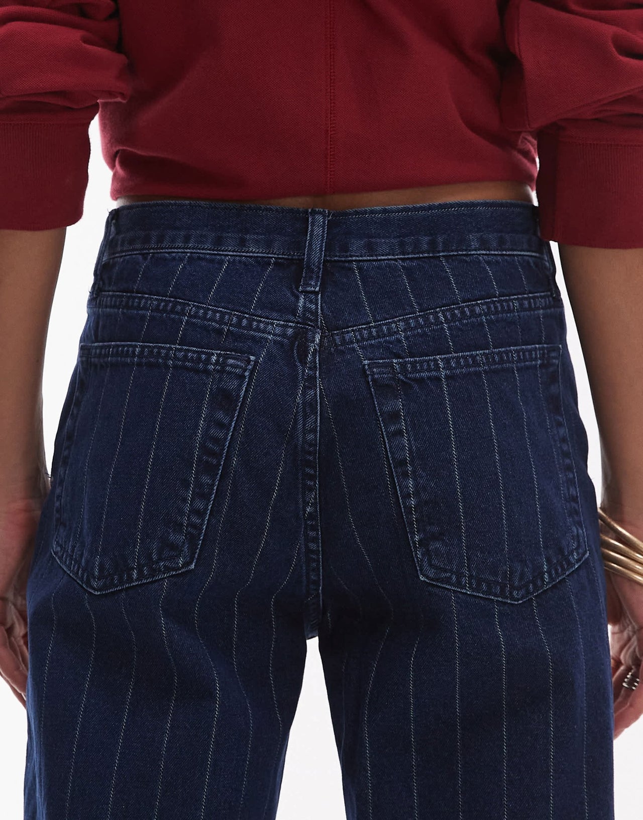 Topshop Runway mid rise straight jean in blue pinstripe - ASOS Sample Sale