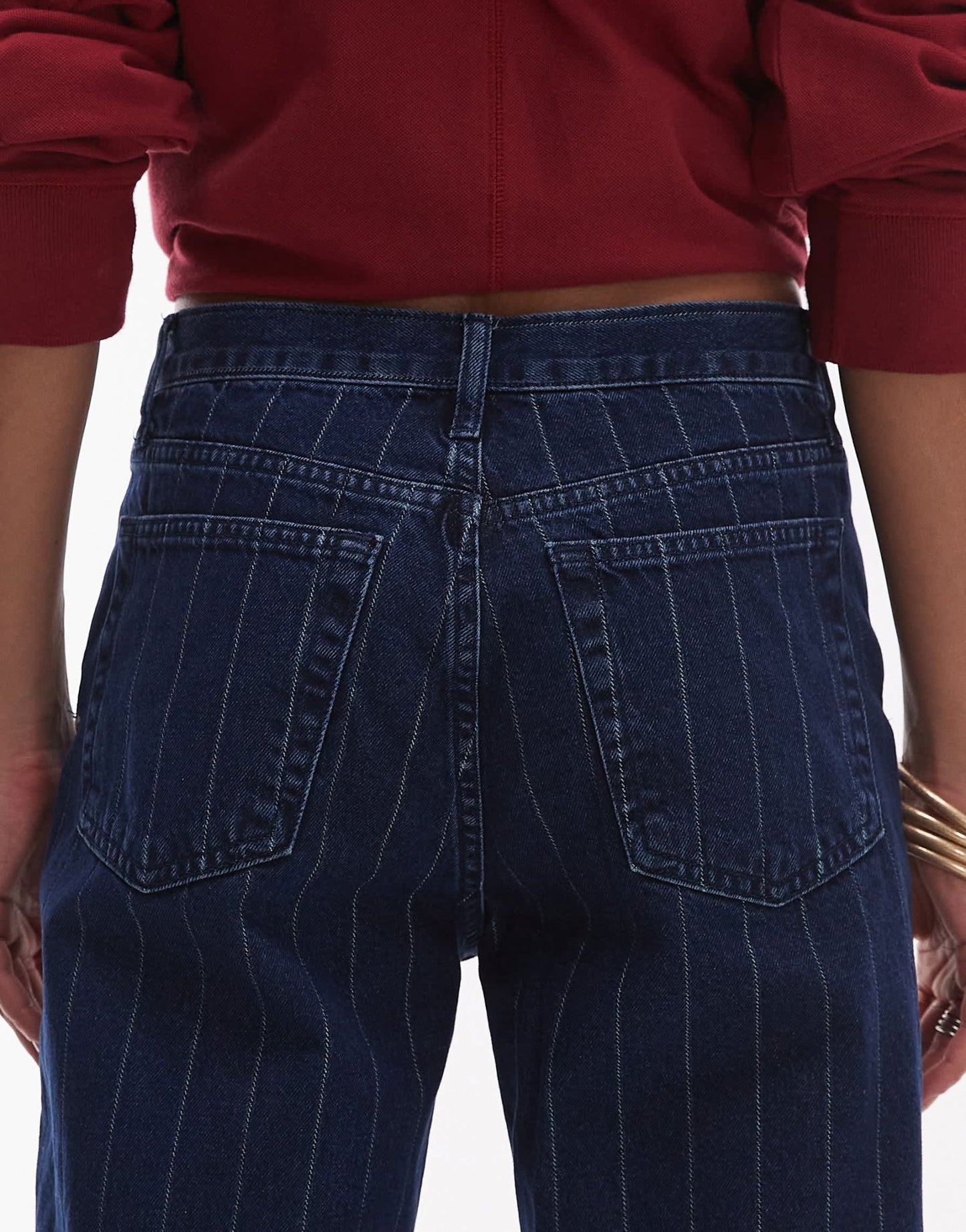Topshop Runway mid rise straight jean in blue pinstripe - ASOS Sample Sale