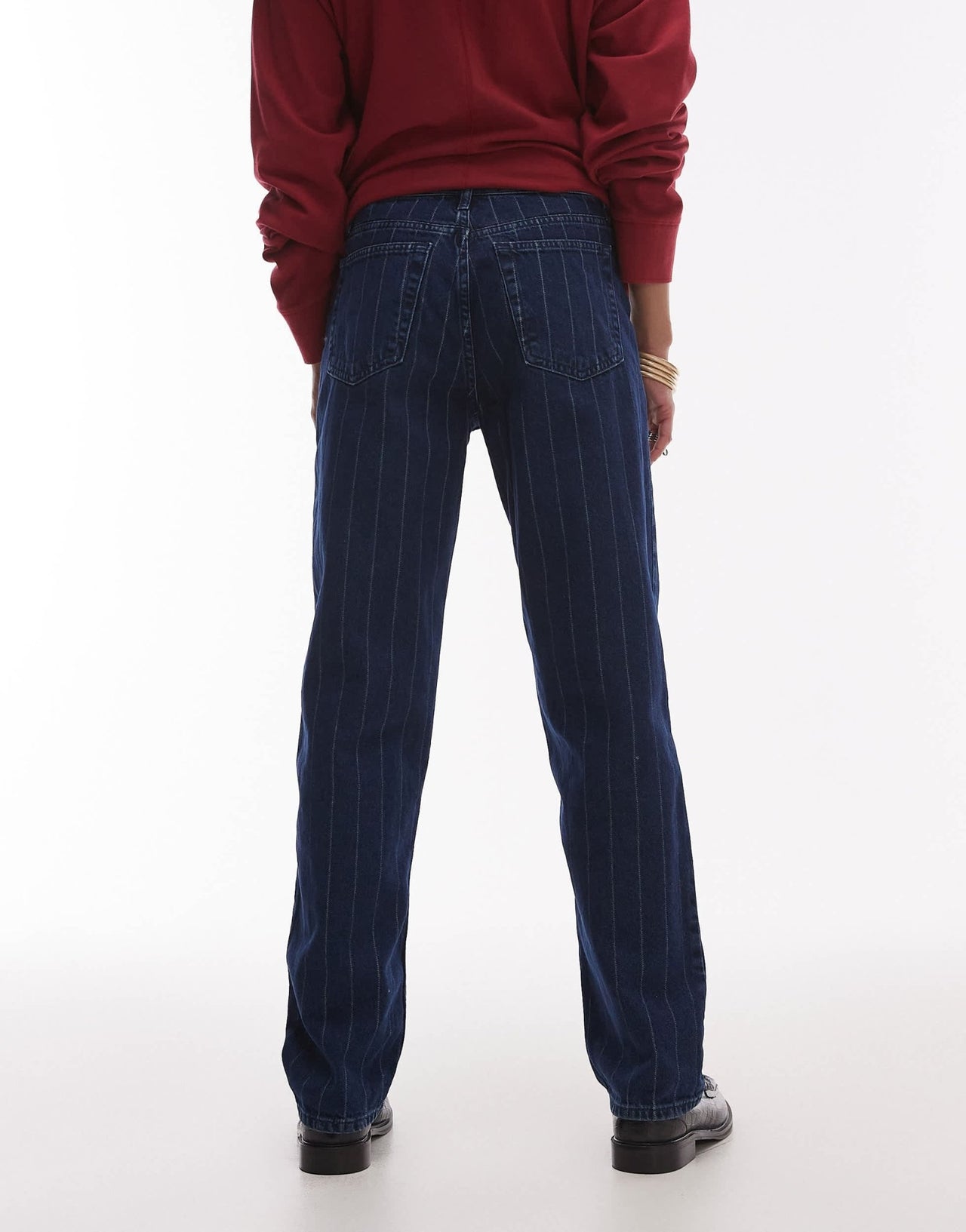 Topshop Runway mid rise straight jean in blue pinstripe - ASOS Sample Sale