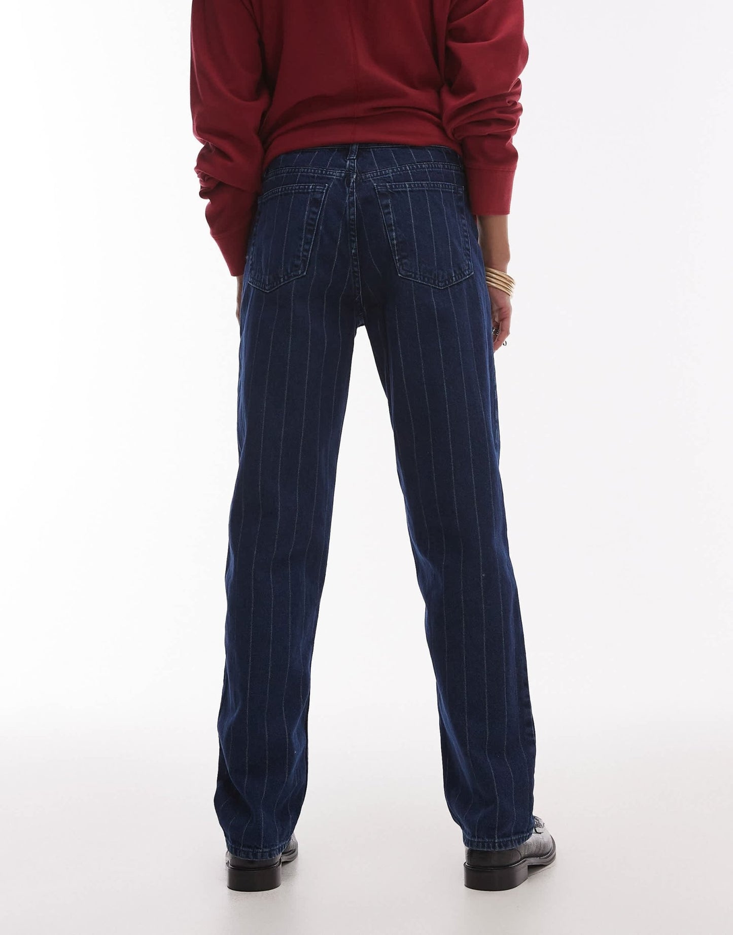 Topshop Runway mid rise straight jean in blue pinstripe - ASOS Sample Sale