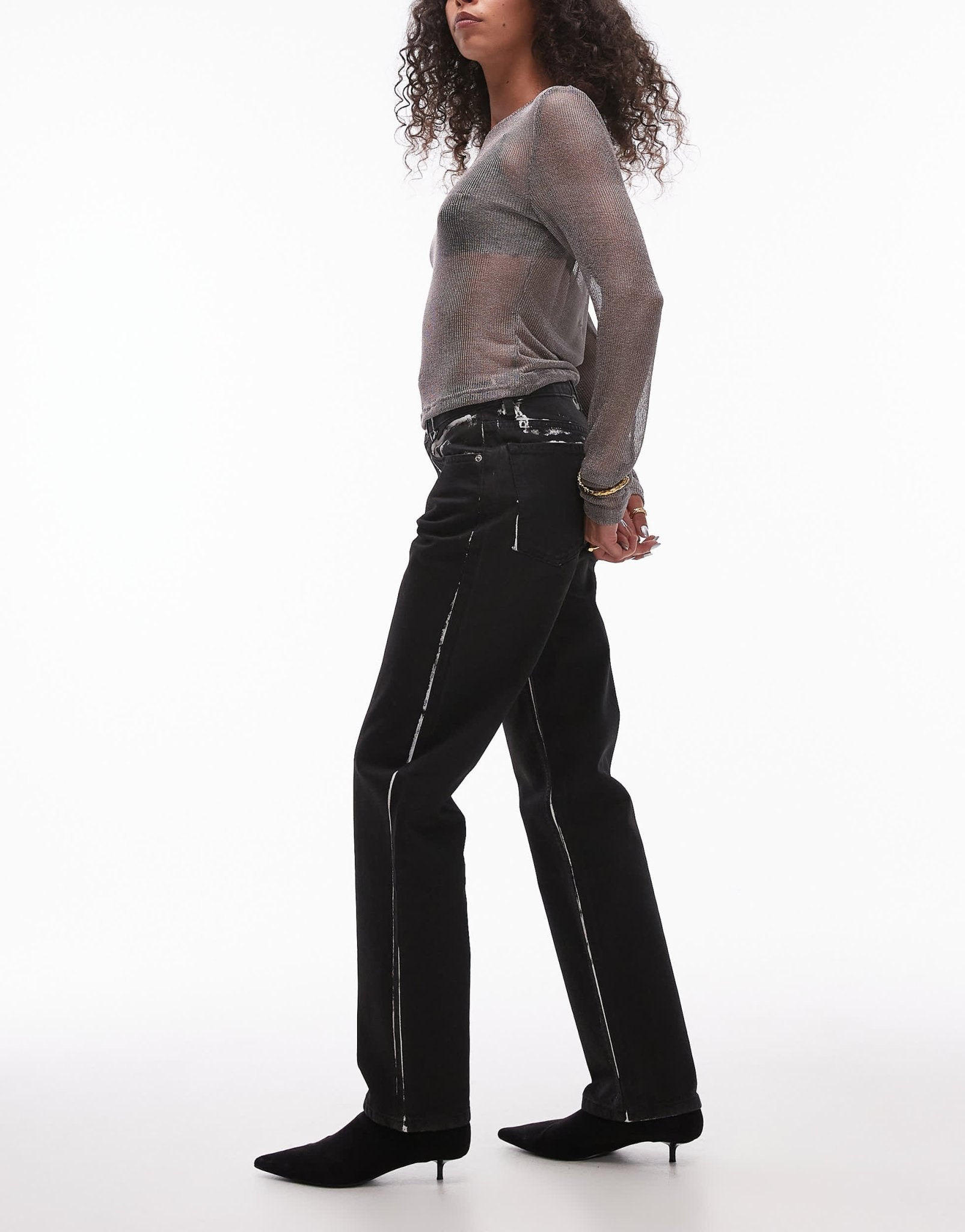 Topshop Runway mid rise straight jean in coated black - ASOS Sample Sale