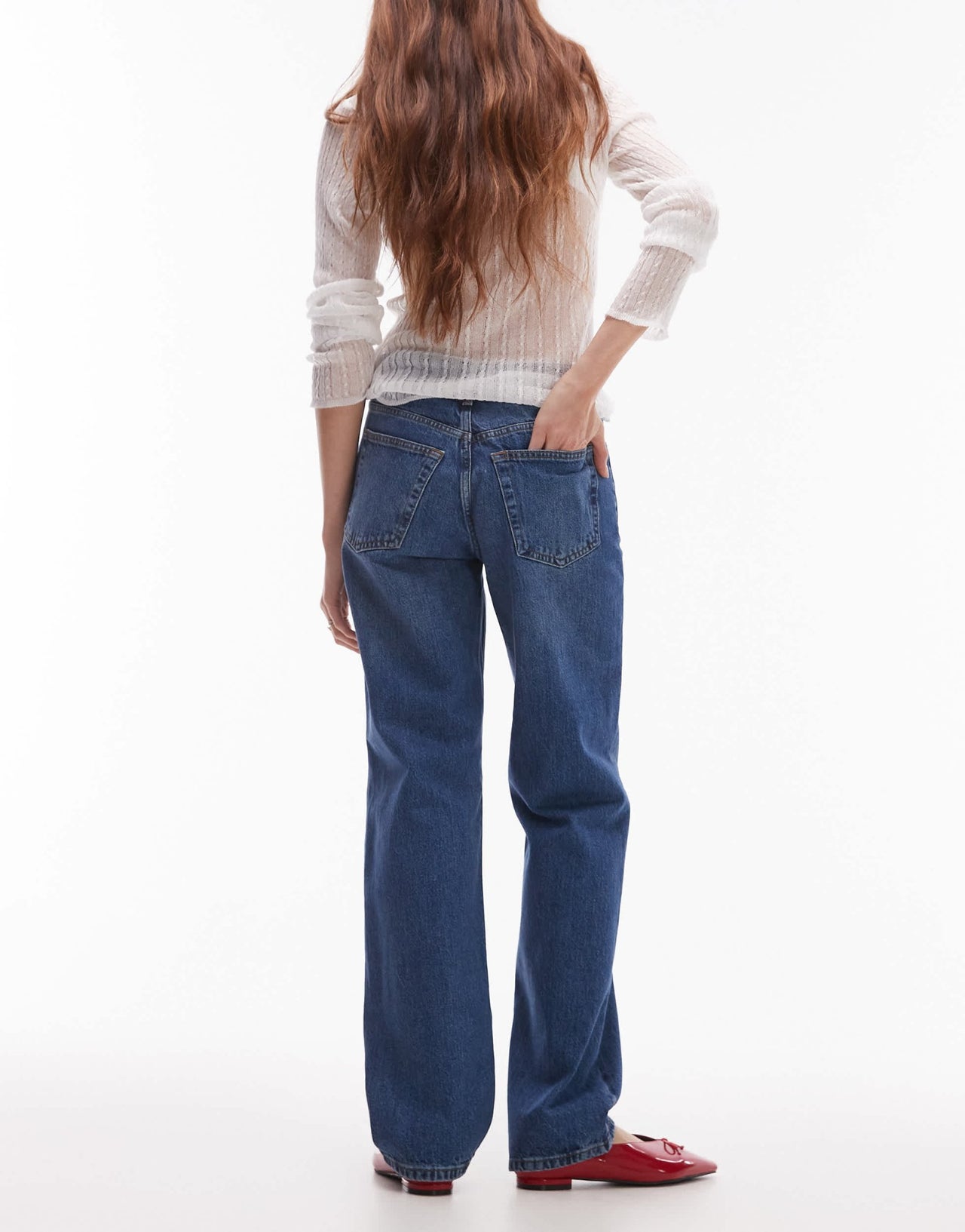 Topshop Runway mid rise straight jean in mid blue - ASOS Sample Sale