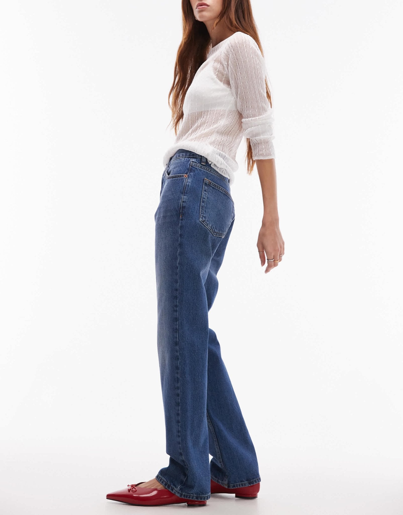 Topshop Runway mid rise straight jean in mid blue - ASOS Sample Sale