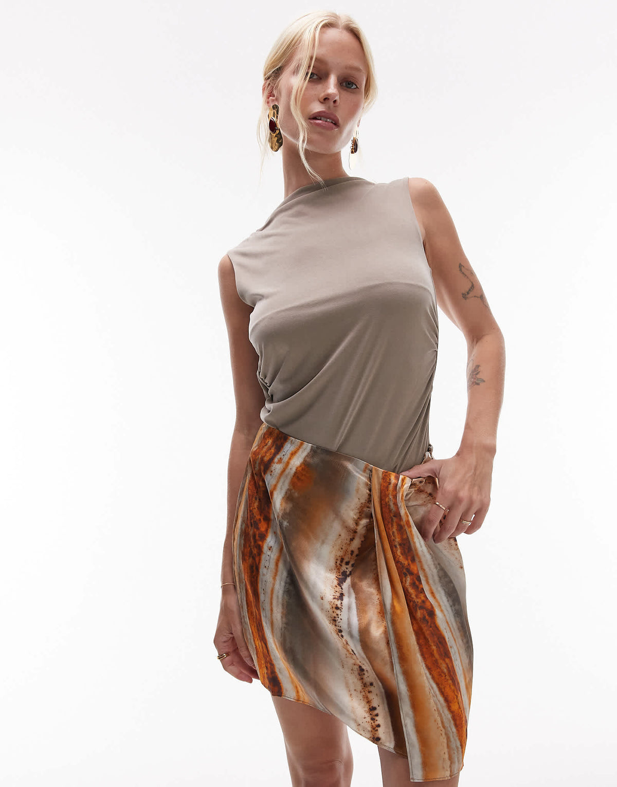 Topshop sarong mini skirt in mineral print - ASOS Sample Sale