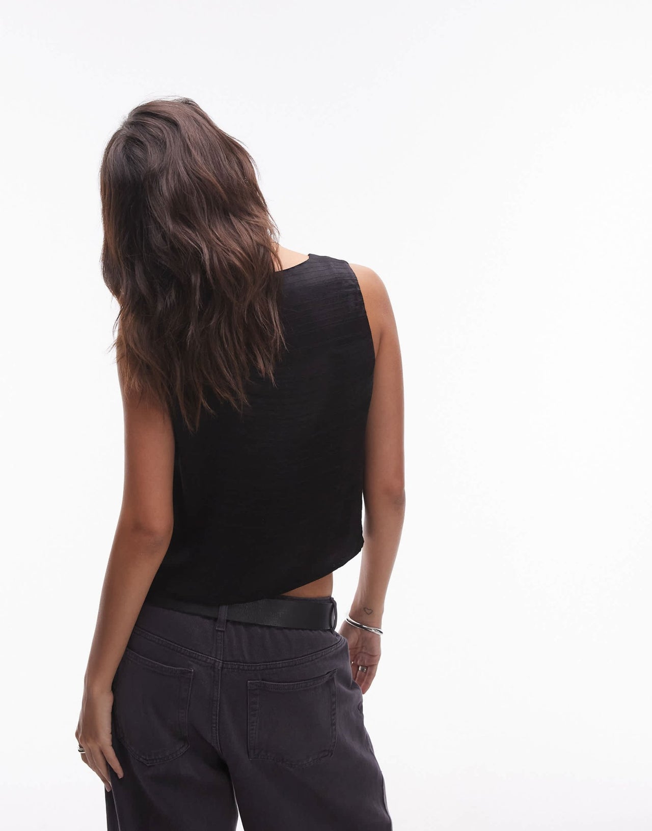 Topshop satin asymmetric tie waistcoat in black - ASOS Sample Sale