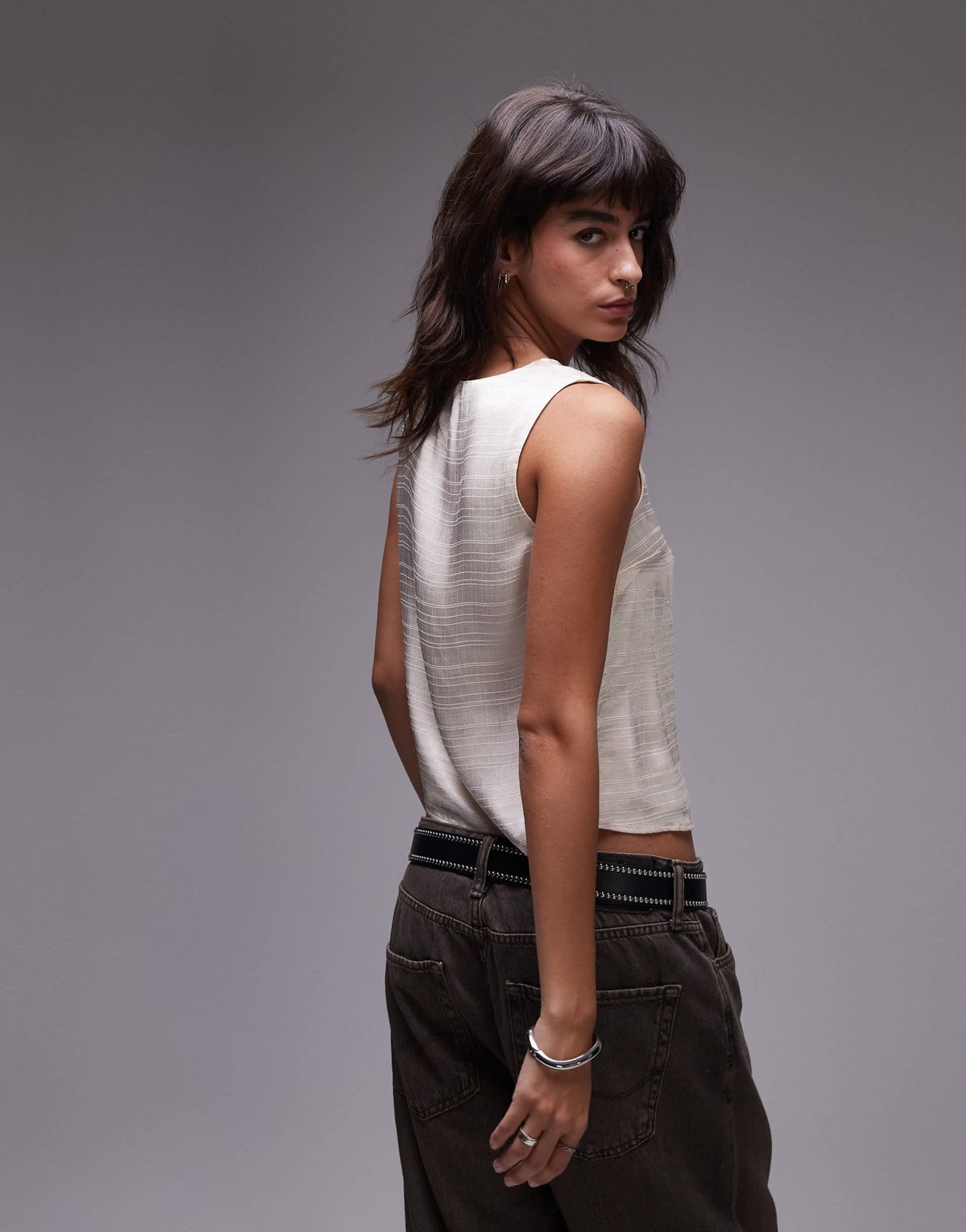 Topshop satin aysmmetric tie waistcoat in ivory - ASOS Sample Sale