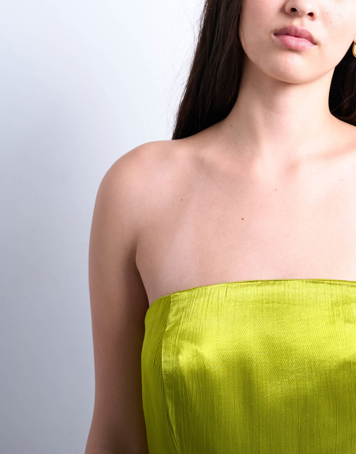 Topshop satin bandeau maxi dress in green - ASOS Sample Sale