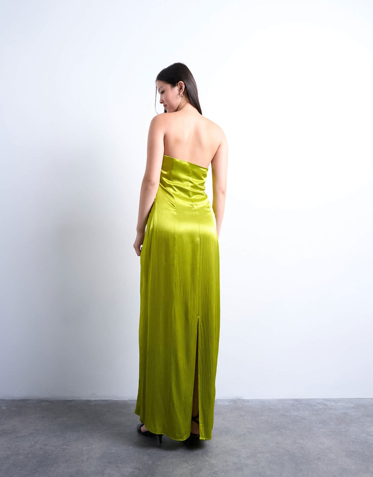 Topshop satin bandeau maxi dress in green - ASOS Sample Sale