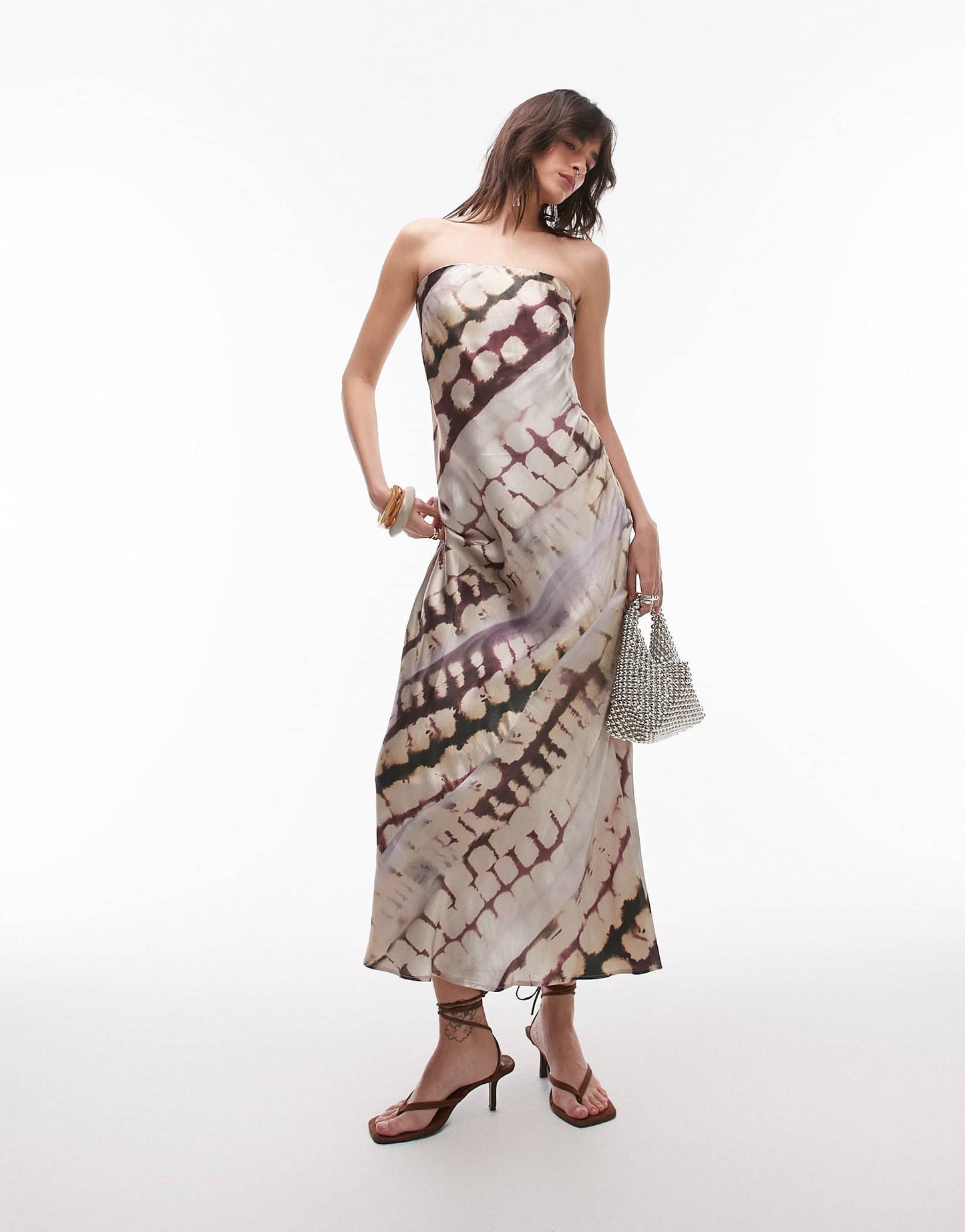 Topshop satin bandeau slip maxi dress in abstract animal print - ASOS Sample Sale