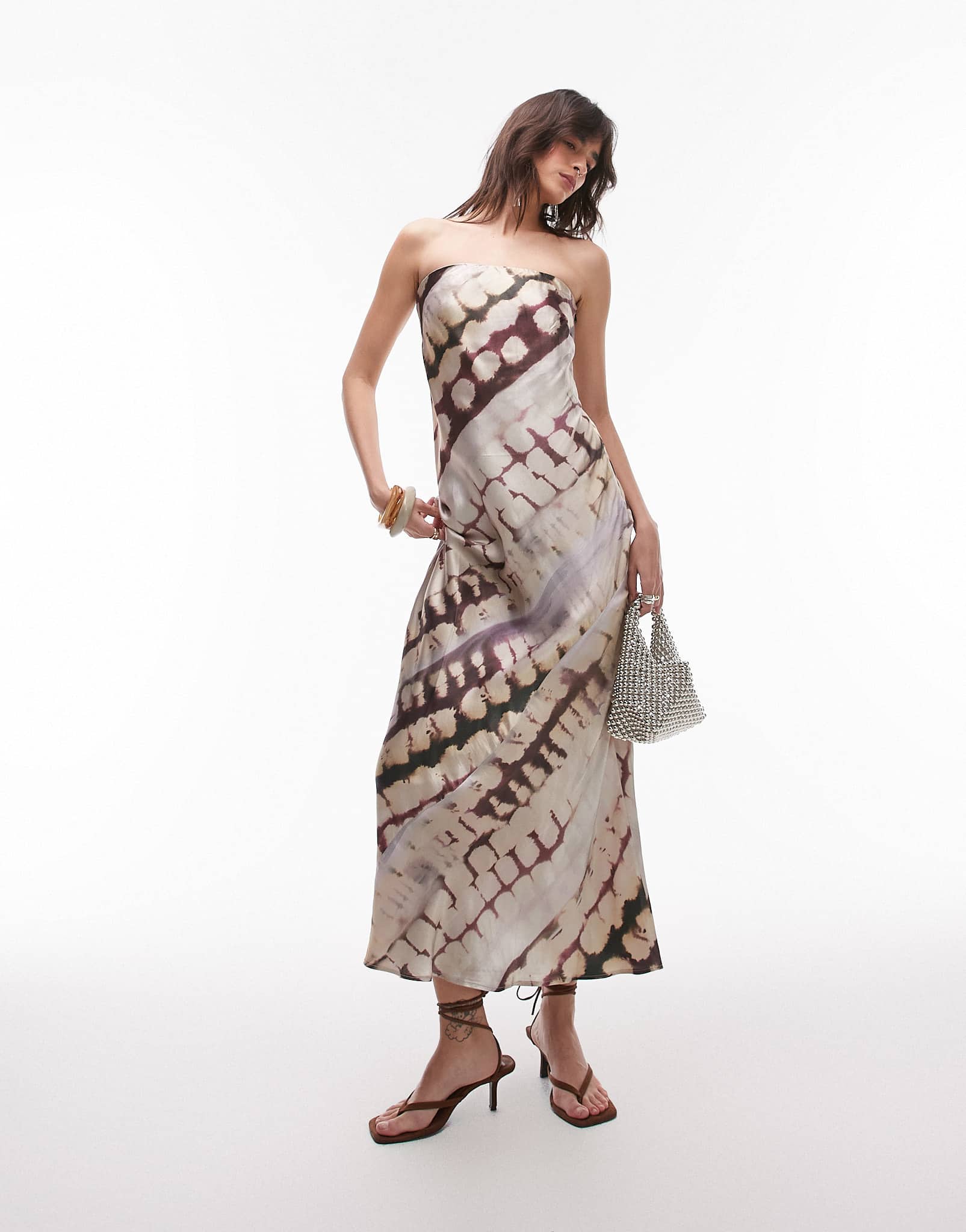 Topshop satin bandeau slip maxi dress in abstract animal print - ASOS Sample Sale