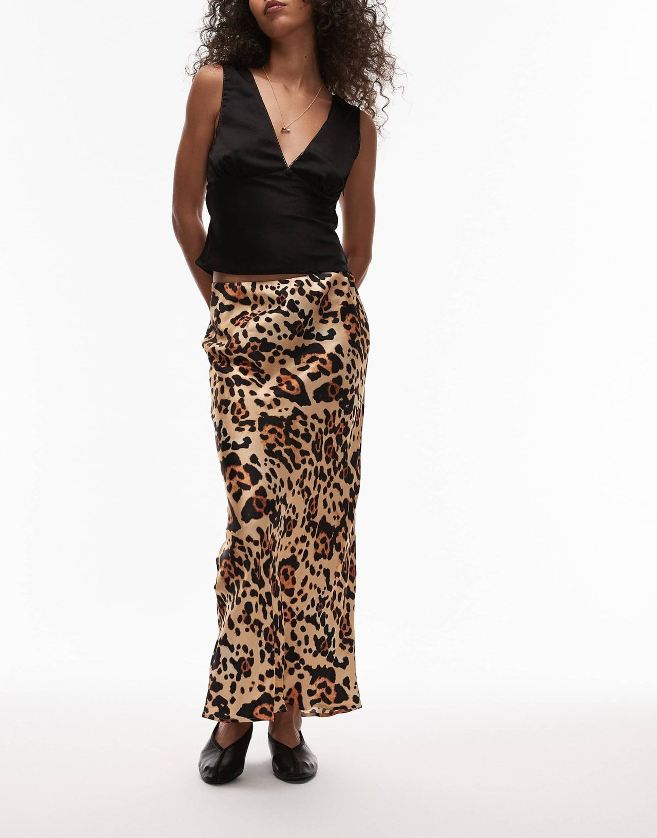 Topshop satin bias cut maxi skirt in animal - ASOS Sample Sale