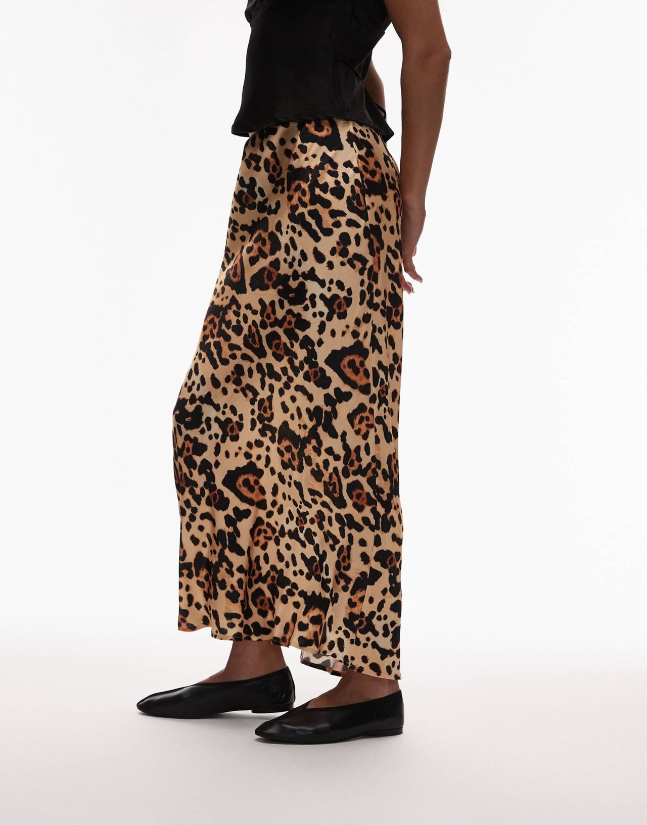 Topshop satin bias cut maxi skirt in animal - ASOS Sample Sale