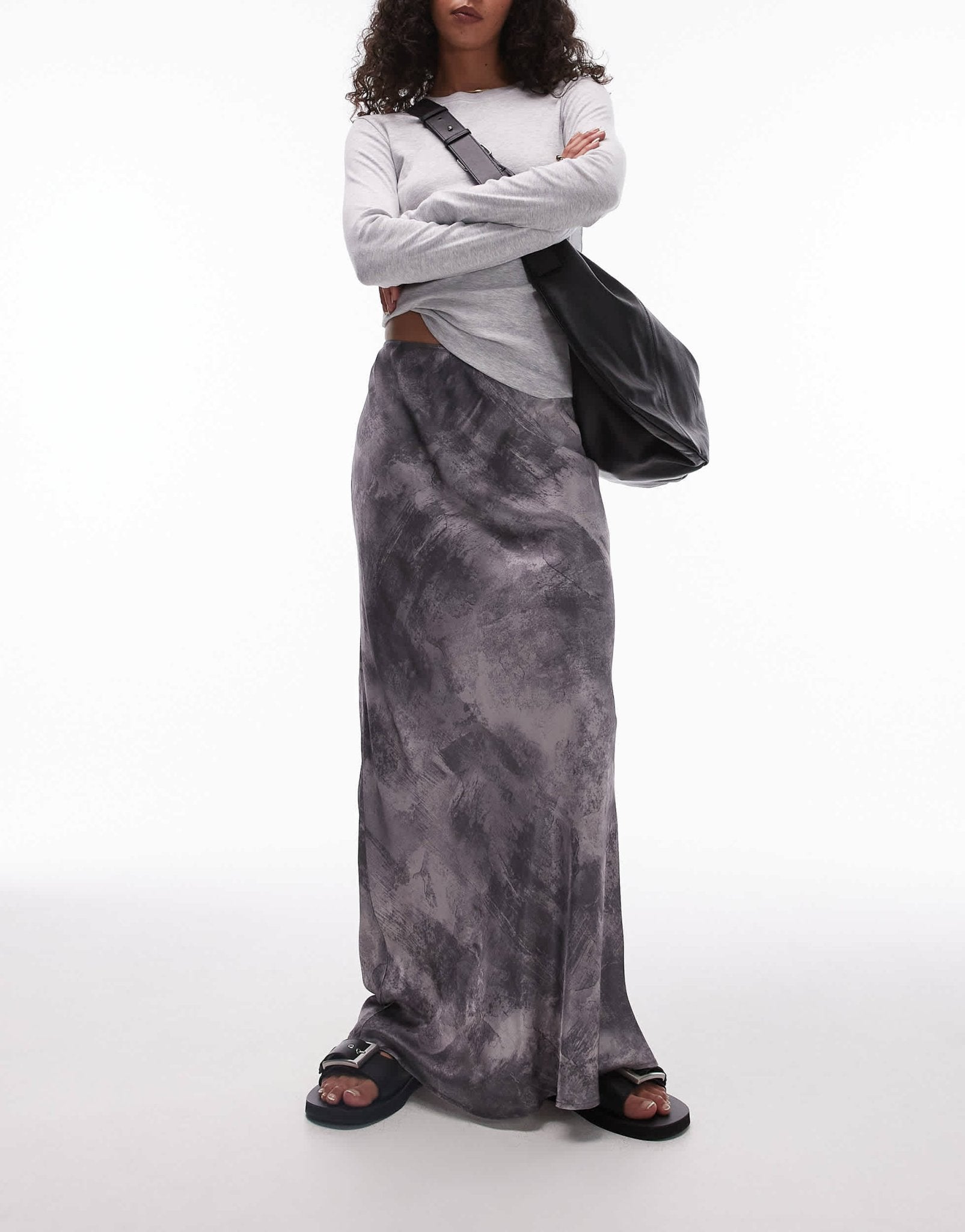 Topshop satin bias maxi skirt in grey non print - ASOS Sample Sale