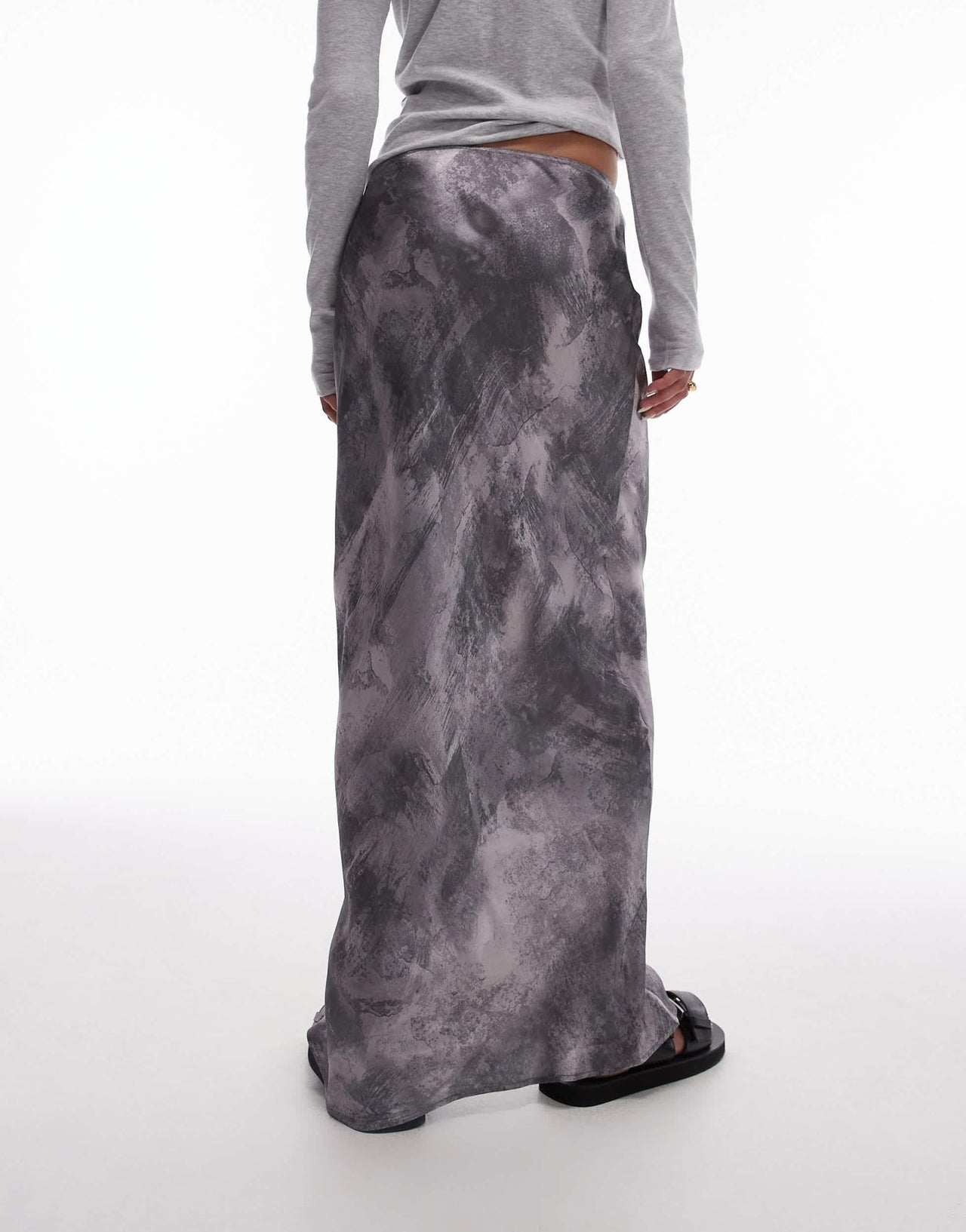 Topshop satin bias maxi skirt in grey non print - ASOS Sample Sale