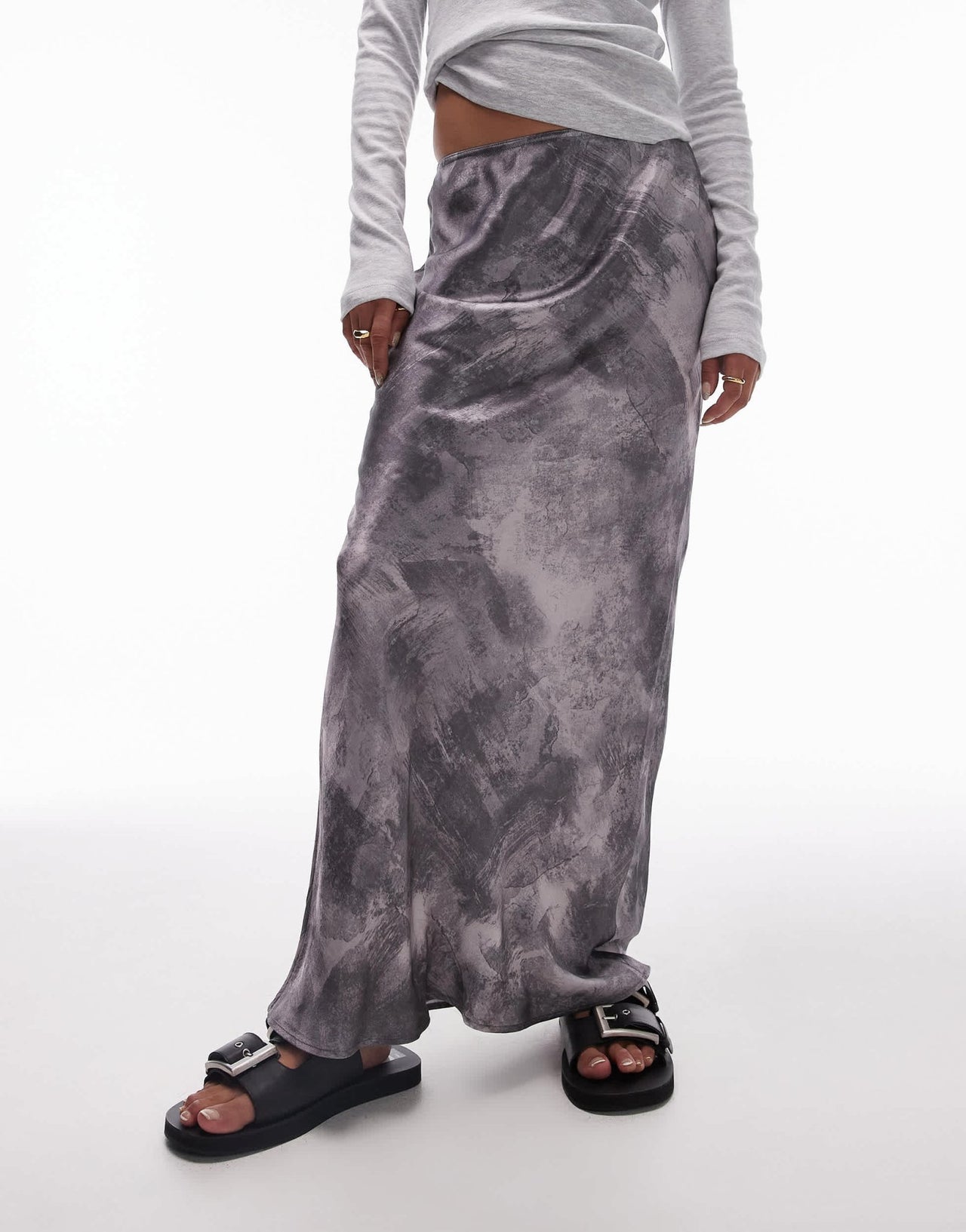 Topshop satin bias maxi skirt in grey non print - ASOS Sample Sale