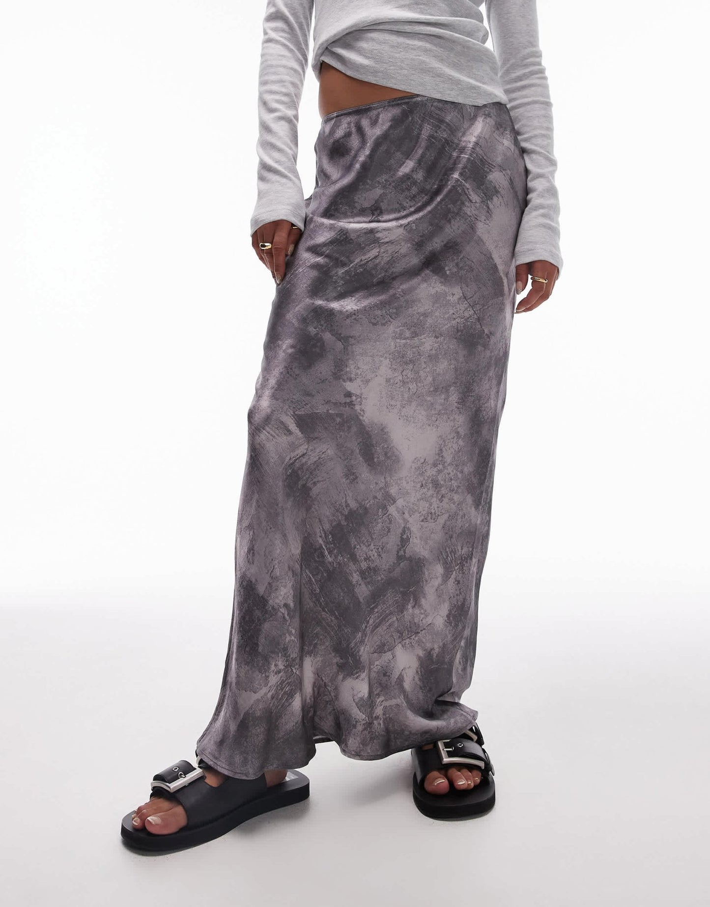 Topshop satin bias maxi skirt in grey non print - ASOS Sample Sale