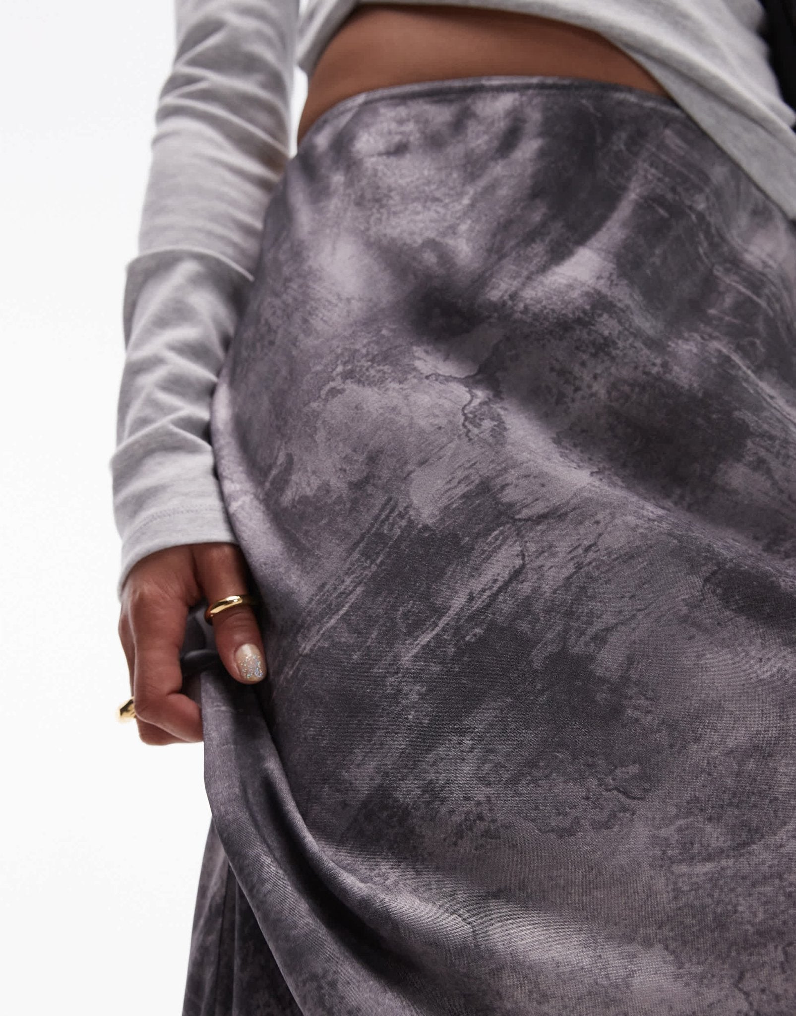 Topshop satin bias maxi skirt in grey non print - ASOS Sample Sale