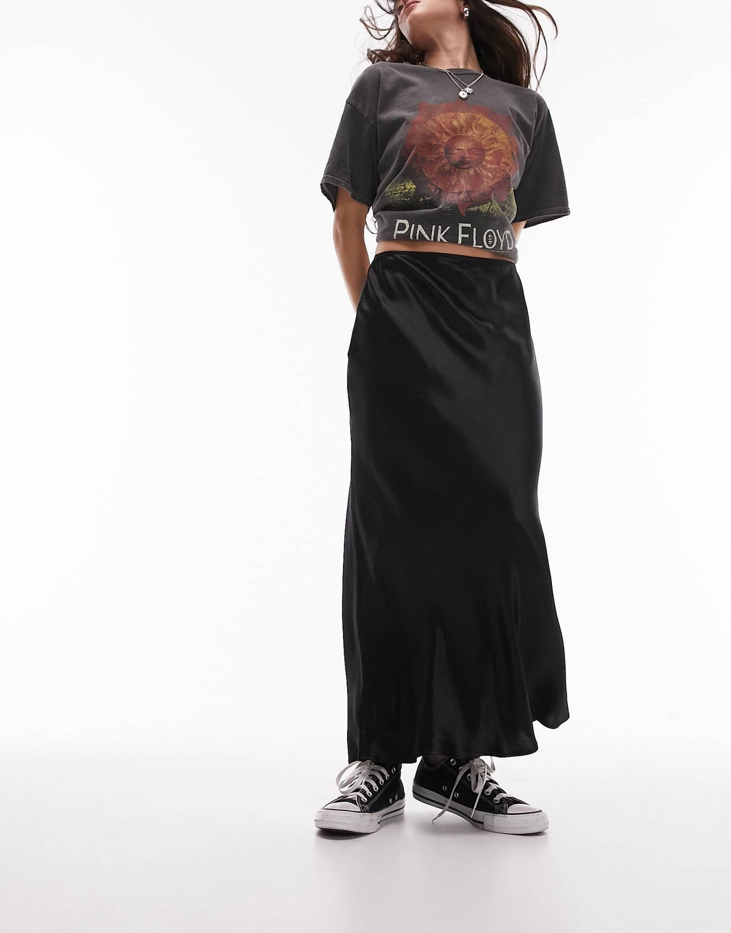 Topshop satin bias midi skirt in black - ASOS Sample Sale