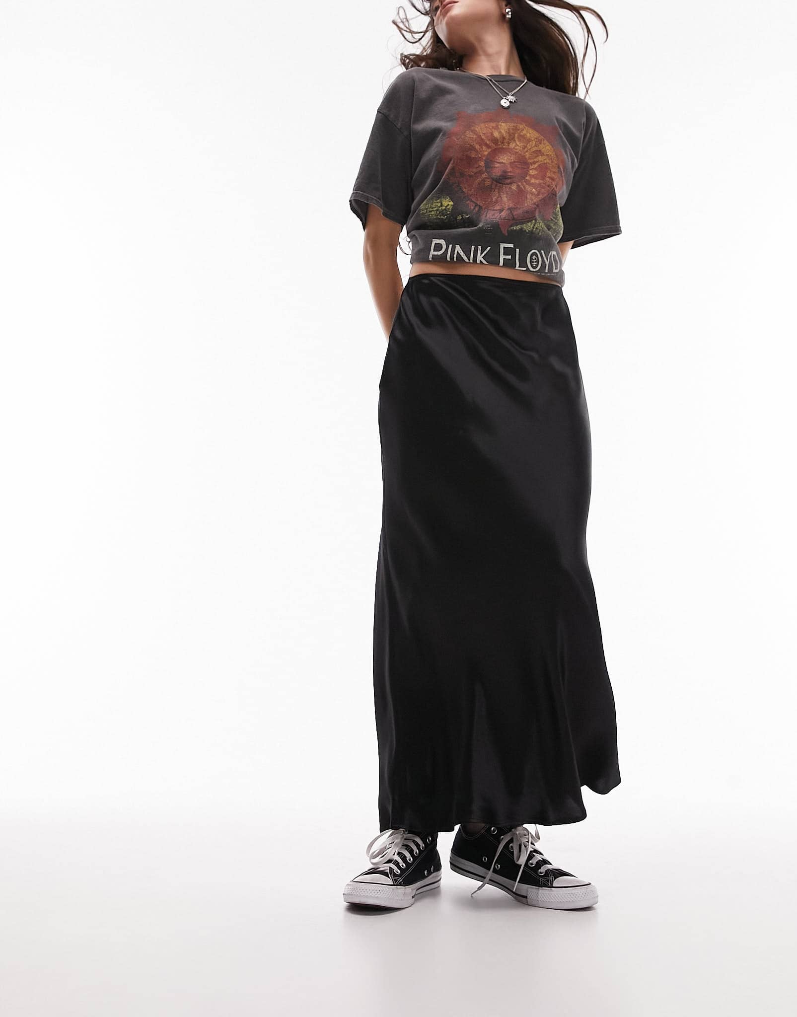 Topshop satin bias midi skirt in black - ASOS Sample Sale