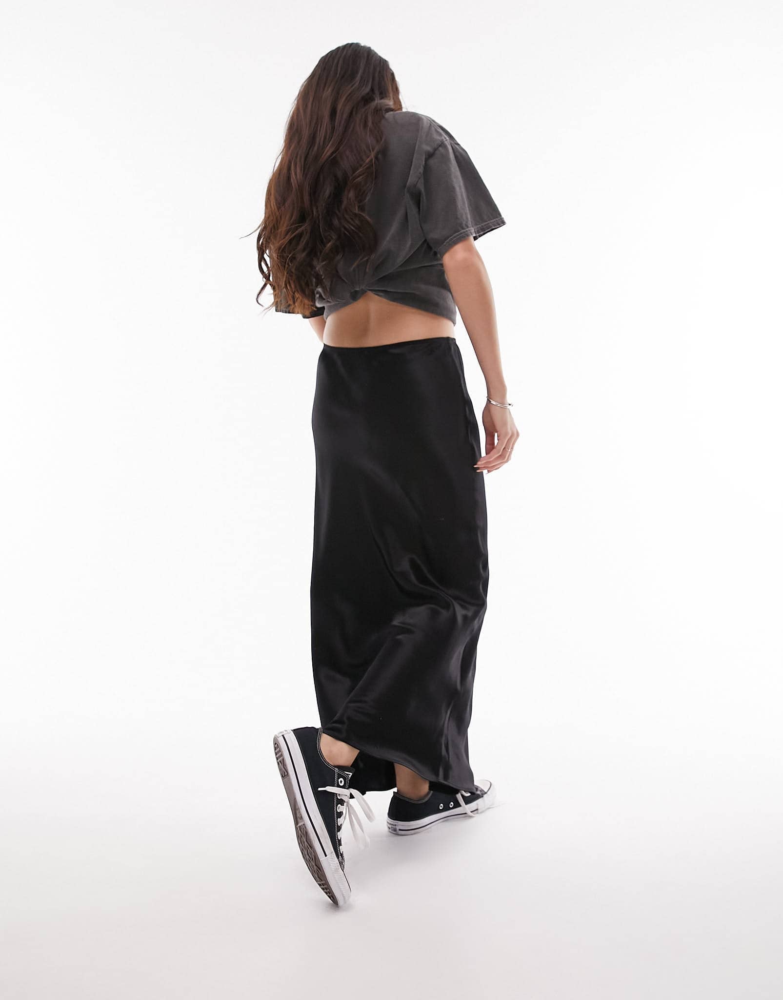 Topshop satin bias midi skirt in black - ASOS Sample Sale