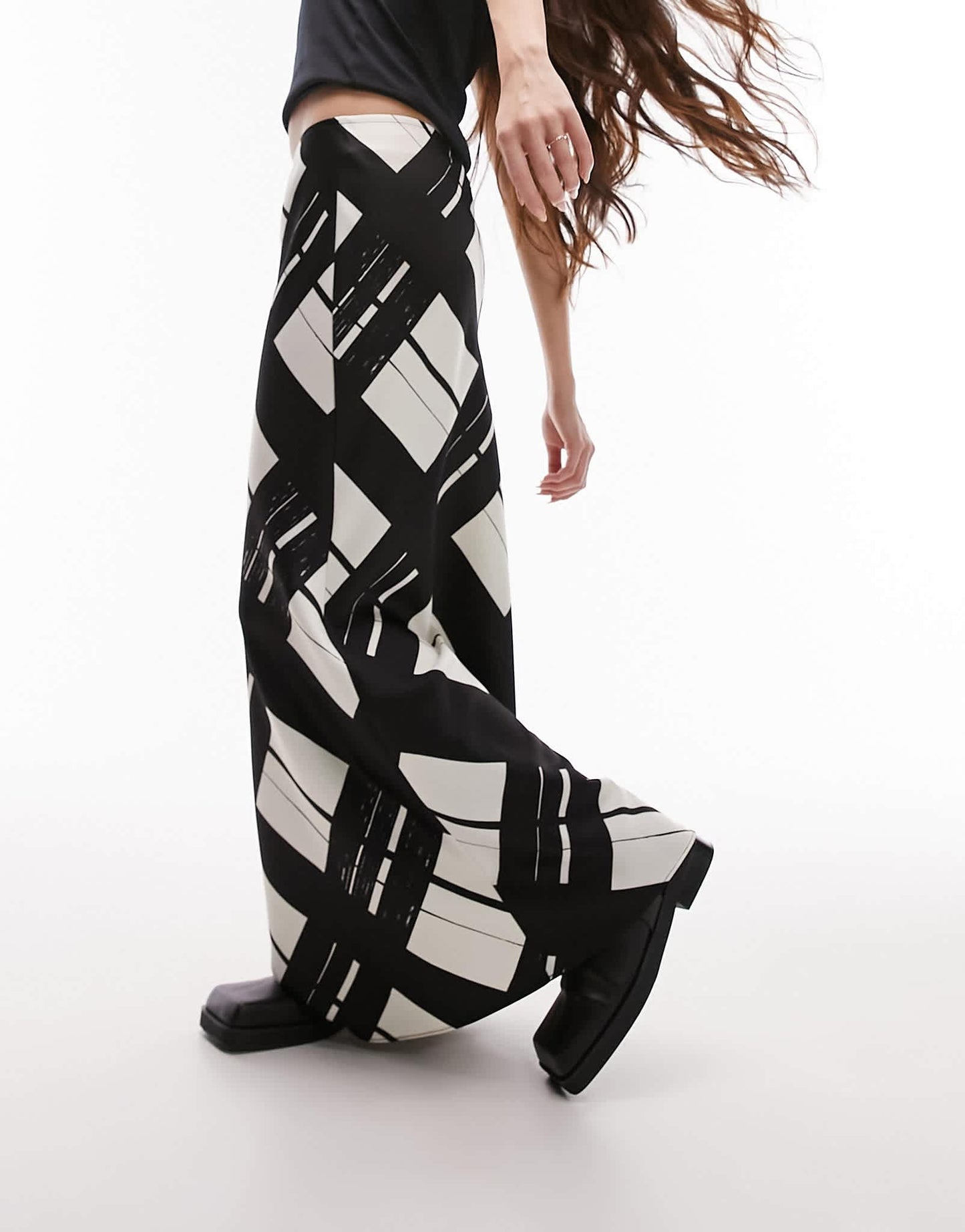 Topshop satin bias skirt with printed check in mono - ASOS Sample Sale