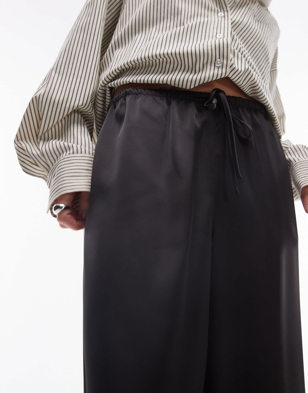 Topshop satin drawcord trouser in black - ASOS Sample Sale