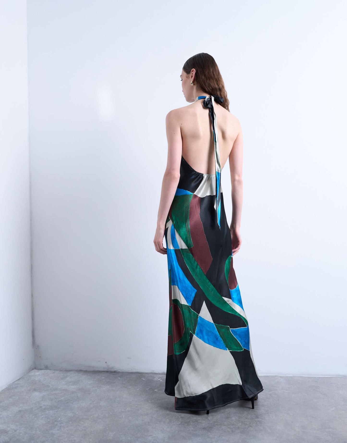 Topshop satin halterneck dress in abstract shape print - ASOS Sample Sale