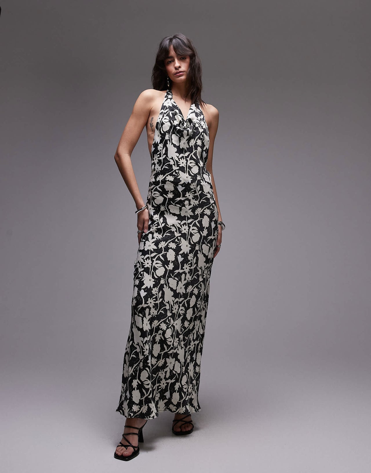 Topshop satin high cowl halter maxi dress in floral print - ASOS Sample Sale