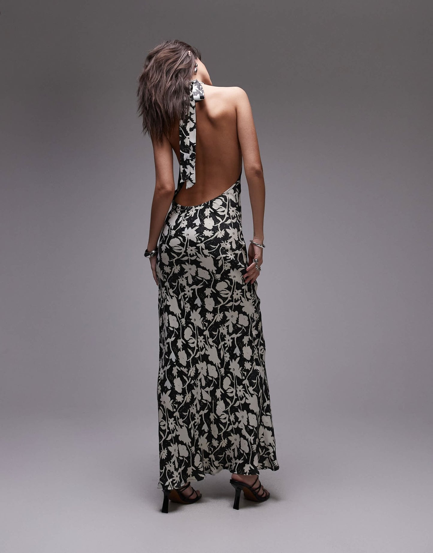 Topshop satin high cowl halter maxi dress in floral print - ASOS Sample Sale