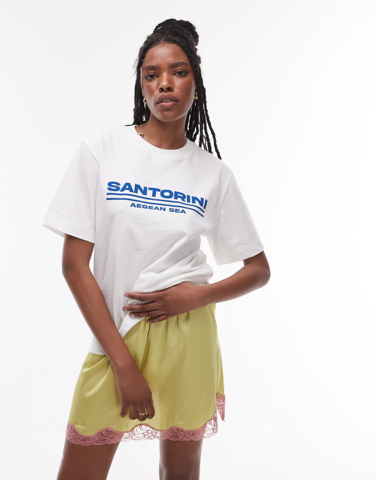 Topshop satin lace petticoat lace mini skirt in lime with pale pink lace - ASOS Sample Sale