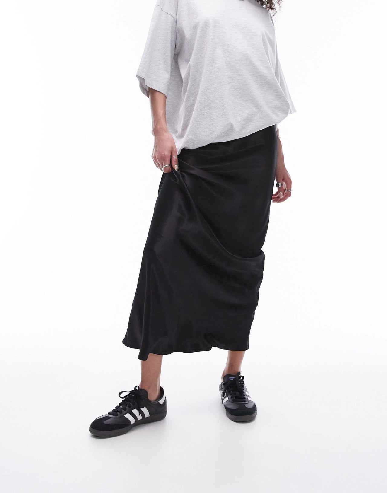Topshop satin maxi skirt in black - ASOS Sample Sale