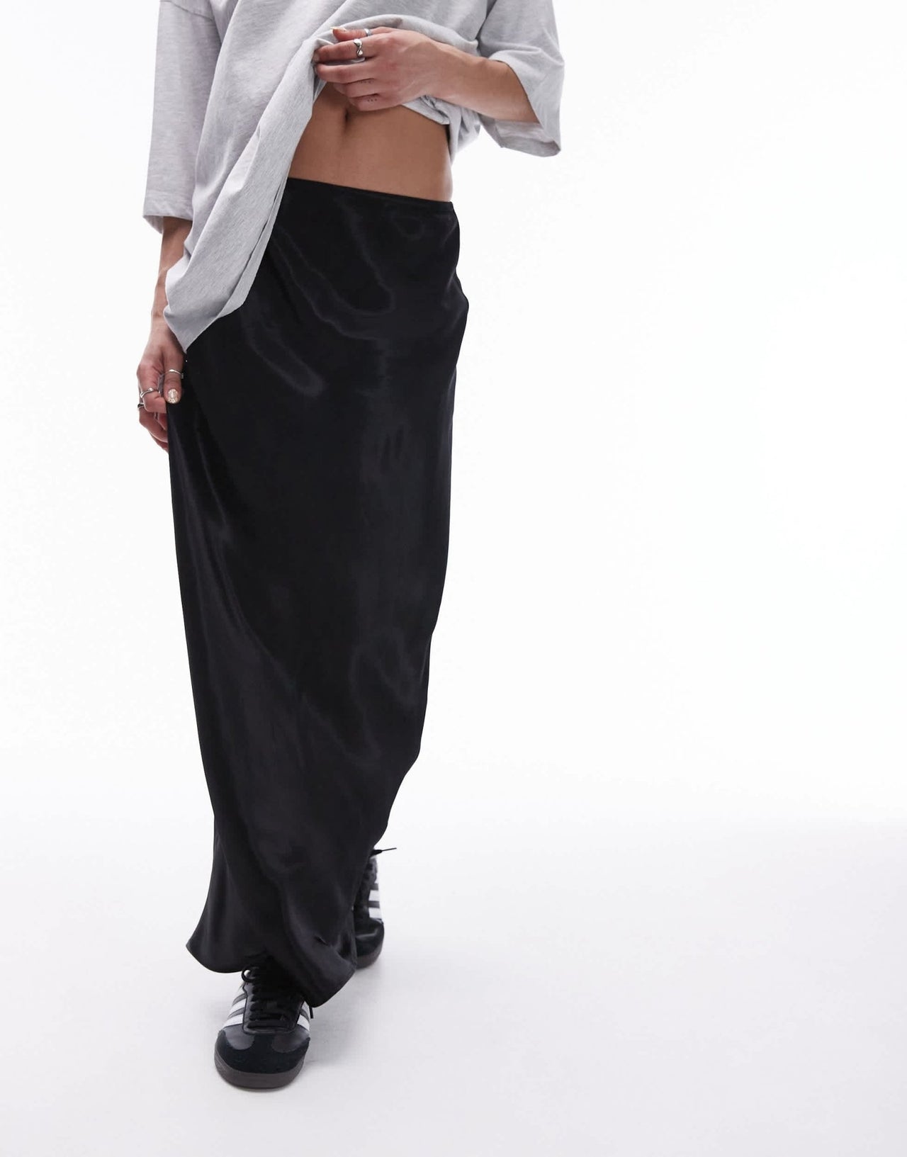 Topshop satin maxi skirt in black - ASOS Sample Sale
