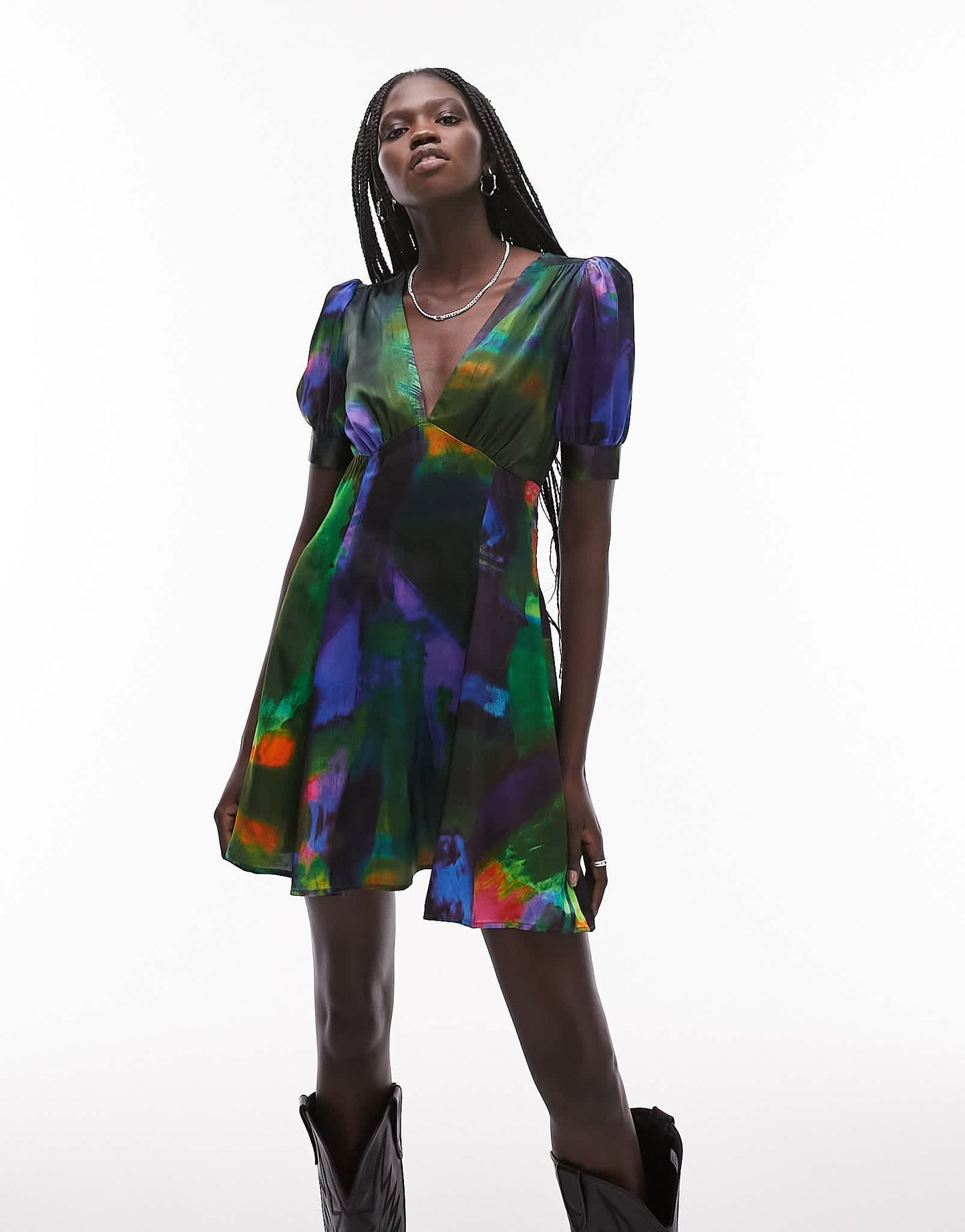 Topshop satin mini tea dress in abstract print - ASOS Sample Sale