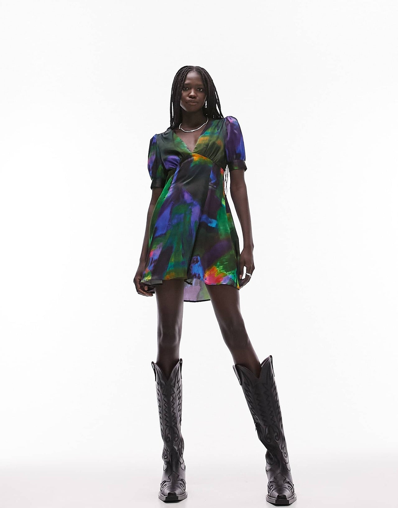 Topshop satin mini tea dress in abstract print - ASOS Sample Sale