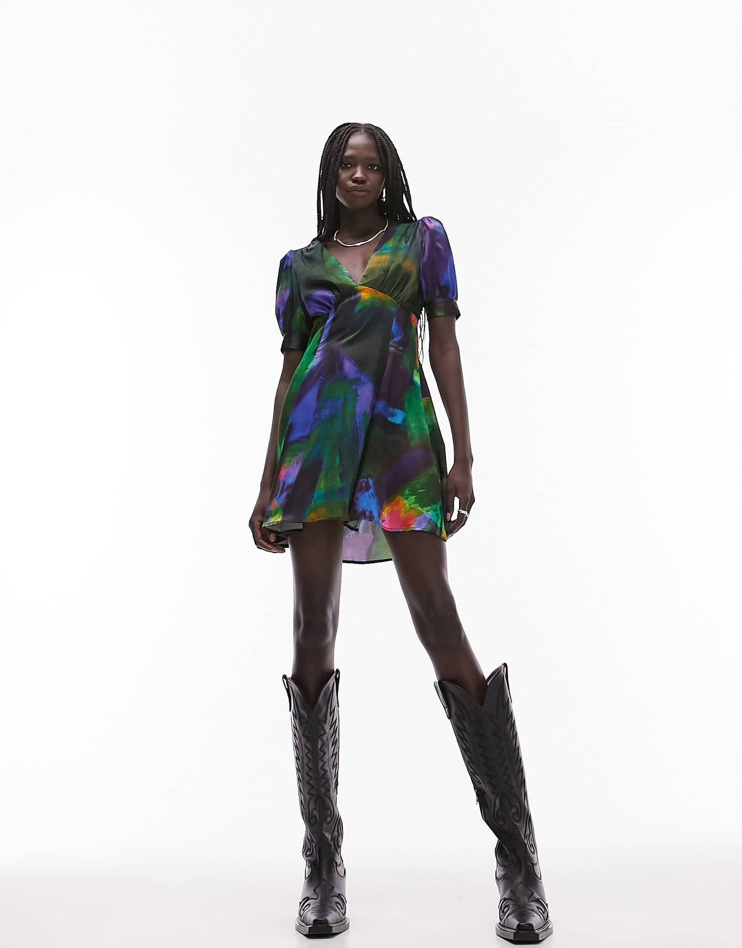 Topshop satin mini tea dress in abstract print - ASOS Sample Sale